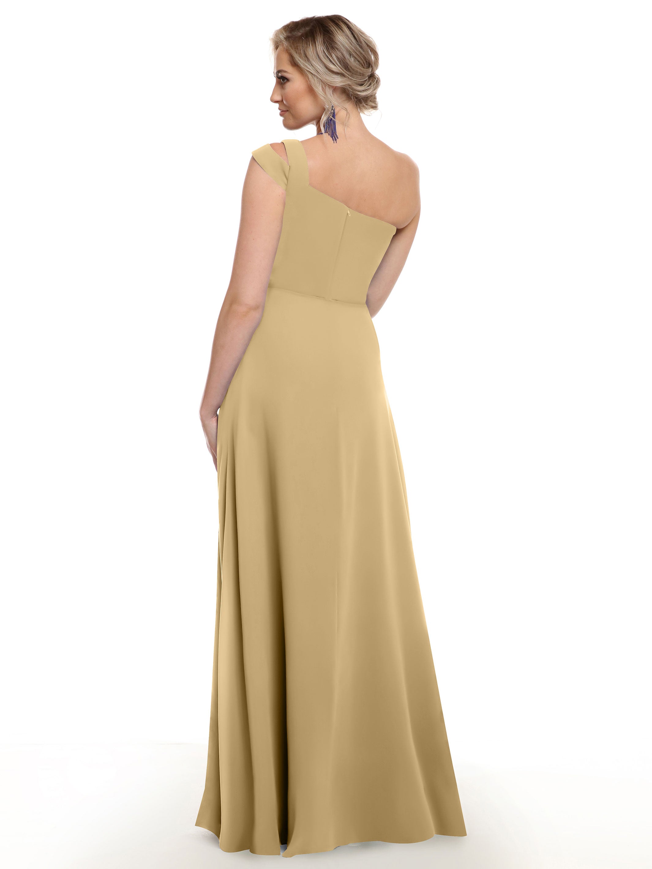 Elegant 80139 Chiffon A-Line One Shoulder Bridesmaid Dress with High Slit - Perfect for Weddings, Prom & Formal Events