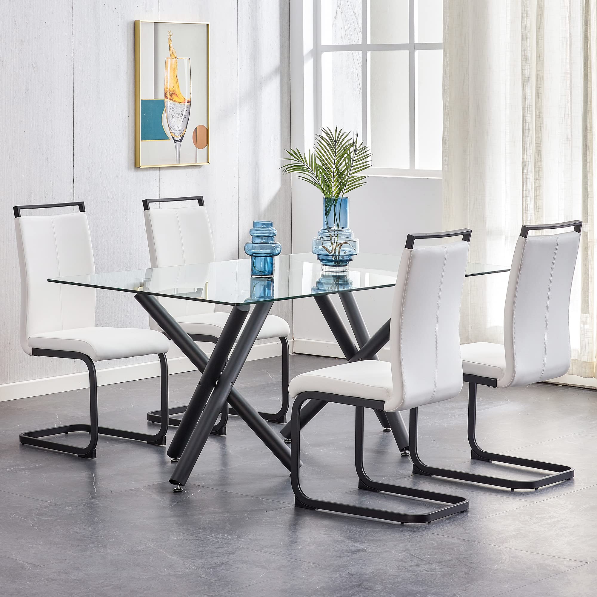 Baysitone Modern Dining Chairs Set of 4 - Black Frame Faux Leather Padded High Back Side Chairs for Kitchen, Dining Room & Living Room - Comfortable Seating for Family Meals, Entertaining Guests & Home Decor (White)