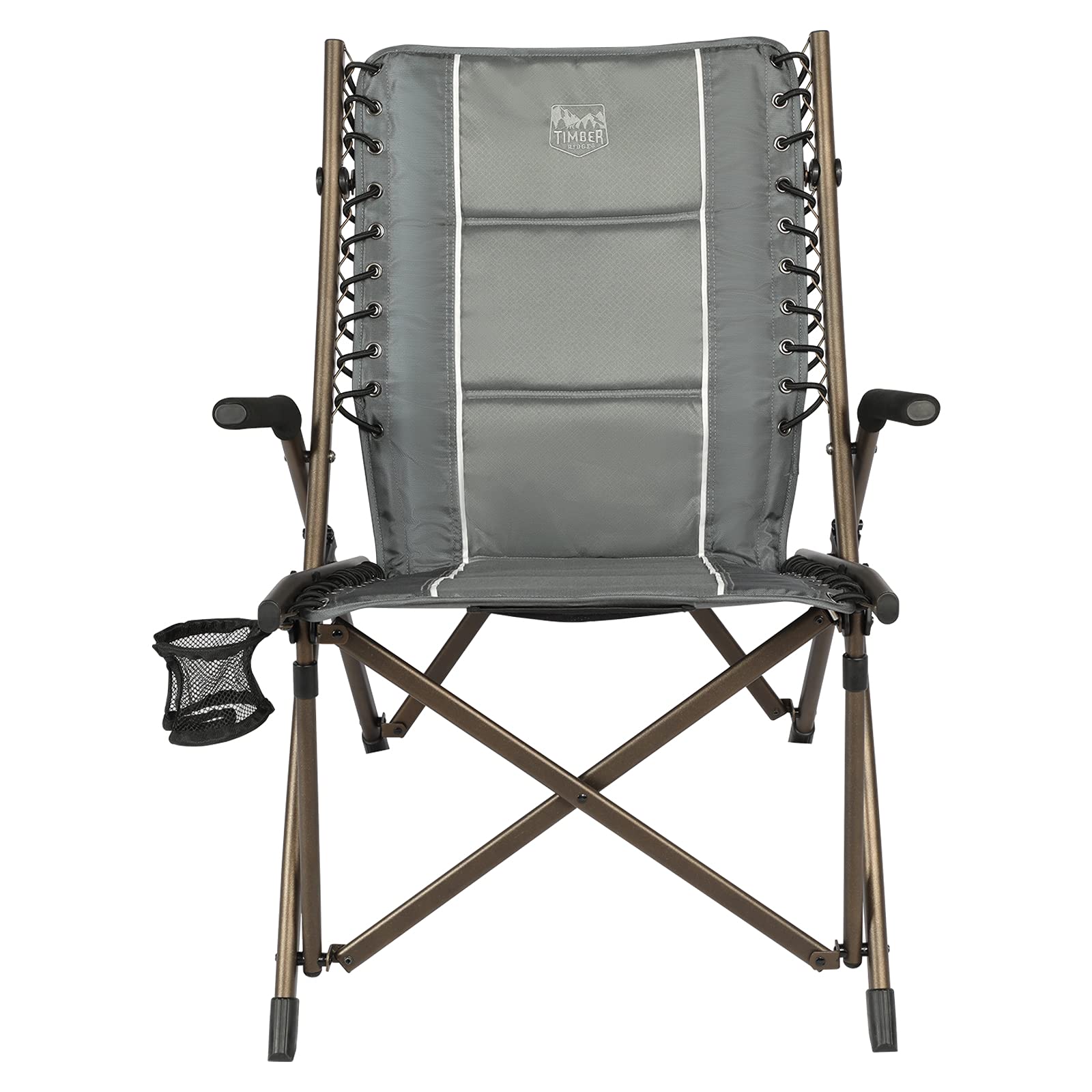 TIMBER RIDGE Heavy Duty Folding Camping Chairs for Adults - 300 lbs Capacity, Padded Seat with Armrests & Cup Holder, Portable Collapsible Outdoor Chair for Camping, Beach, Fishing, Picnics, Backyard, and Lawn - Grey