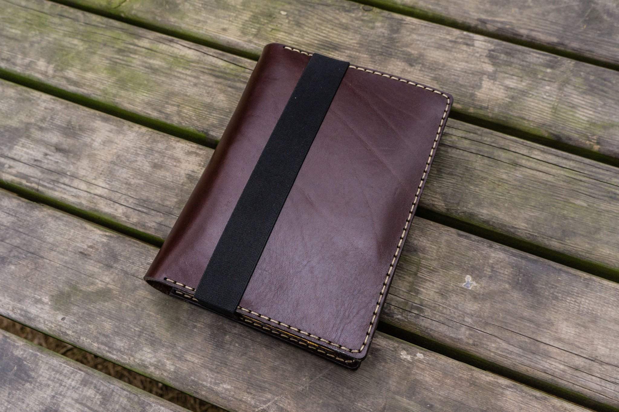 Premium Leather Rhodia A5 Notebook Cover with iPad Mini Sleeve - Dark Brown | Stylish Protection for Work, Travel & Journaling