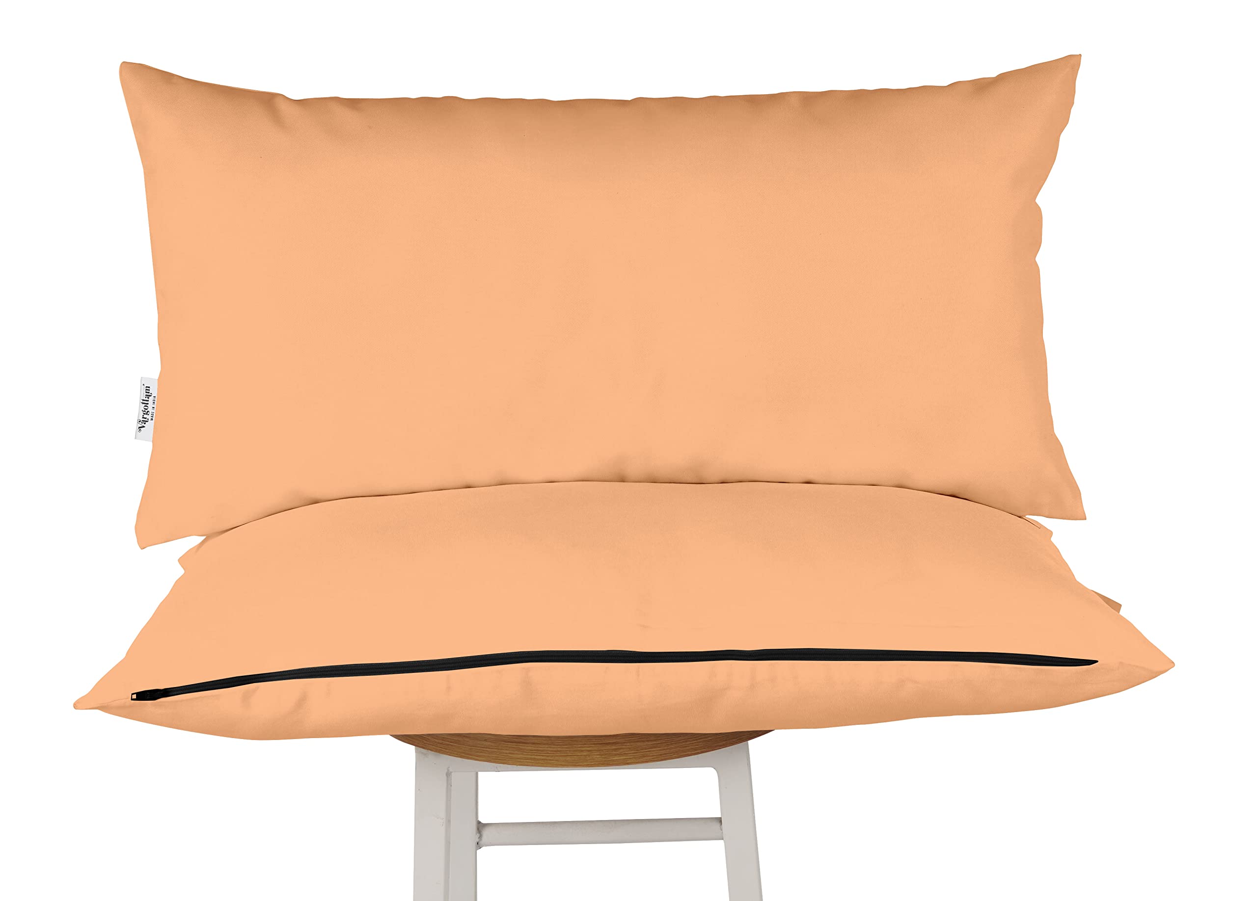 All-Weather Waterproof Indoor/Outdoor Decorative Lumbar Pillow Set of 2 - Light Peach Polyester Fabric with Insert - Perfect for Patio Furniture, Sofa & Bed Decor