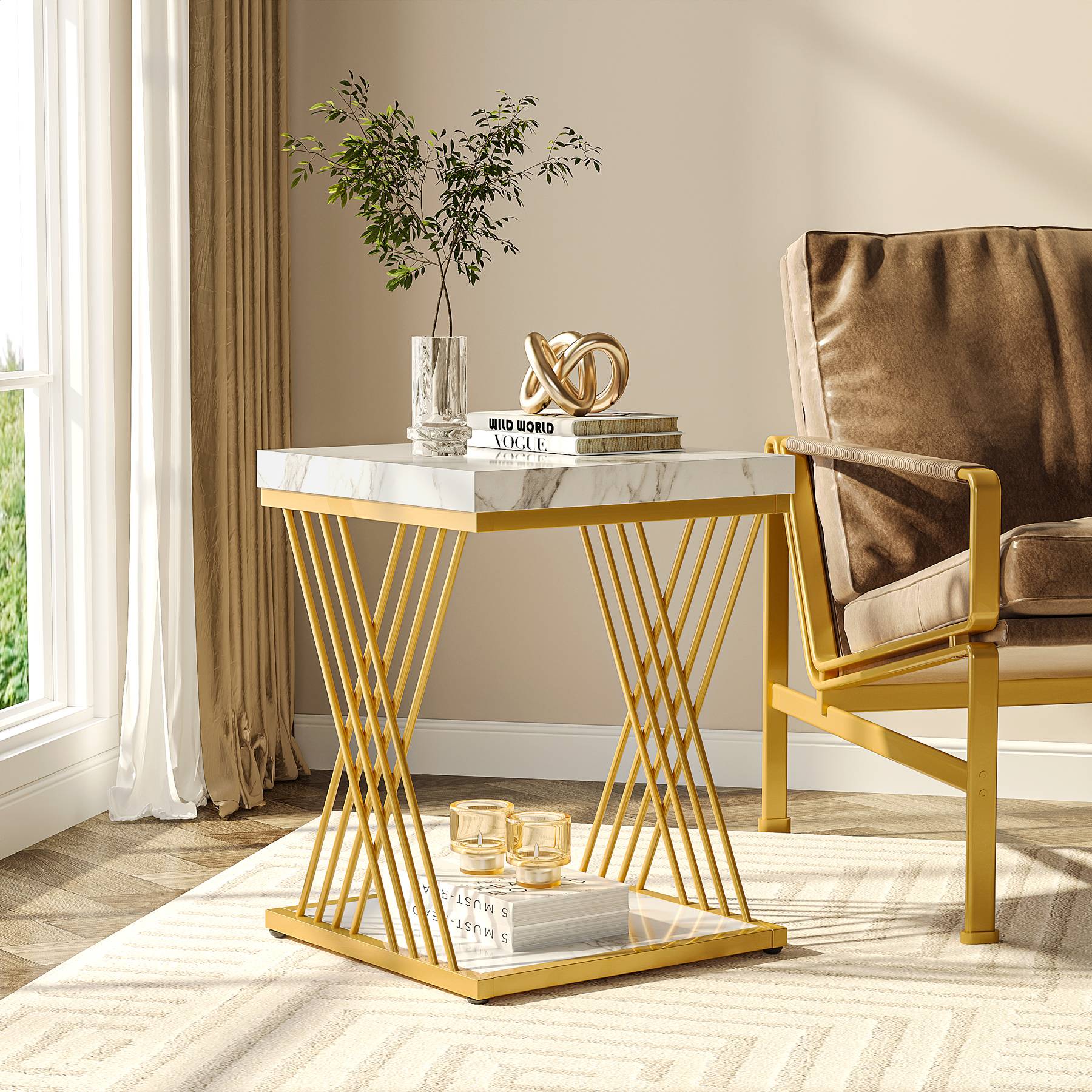 Modern Square End Table with 2-Tier Storage - Stylish Side Table & Bedside Nightstand for Living Room, Bedroom, or Office