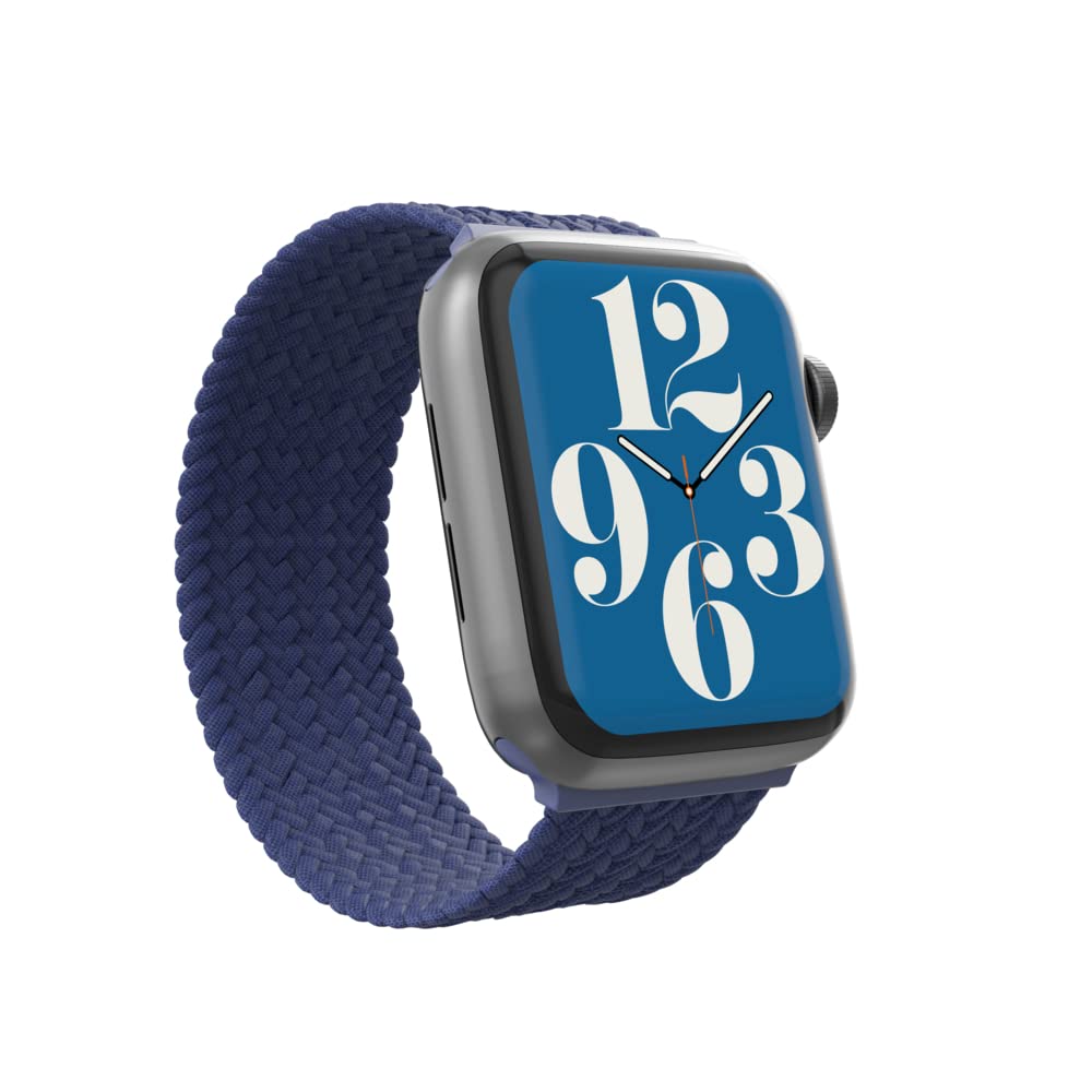 ZAGG Gear4 Braided Stretchy Solo Loop Band for Apple Watch 38mm 40mm 41mm - Navy Blue Medium - Compatible with iWatch Series 7/6/SE/5/4/3/2/1 - Elastic Strap Wristband - Perfect for Workouts, Running & Everyday Wear (705009494)