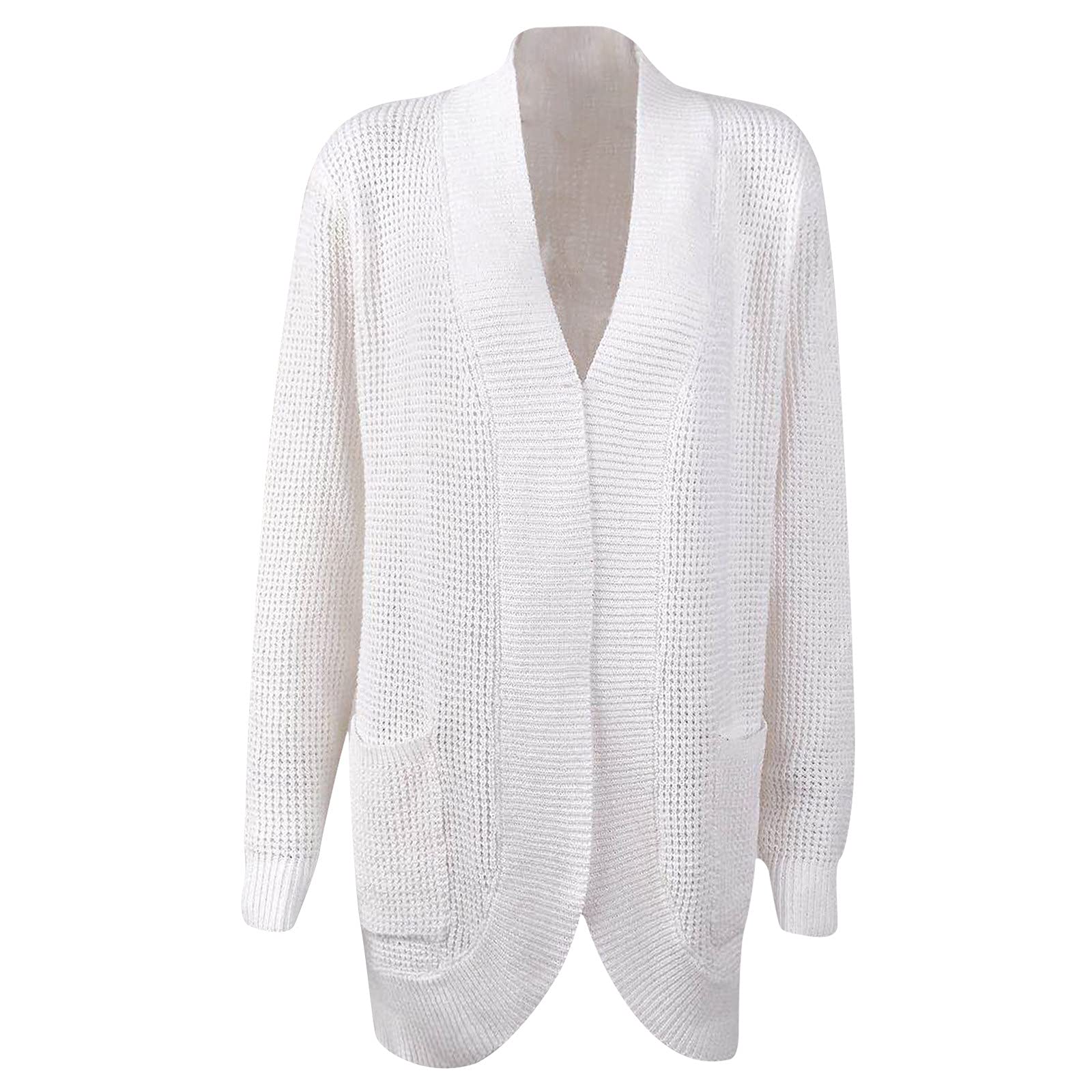 Women's Chunky Open Front Cardigan - Long Sleeve Loose Fit Knit Draped Sweater Waffle Knitted Long Cardigan Outwear for Casual Wear, Office & Fall Layering