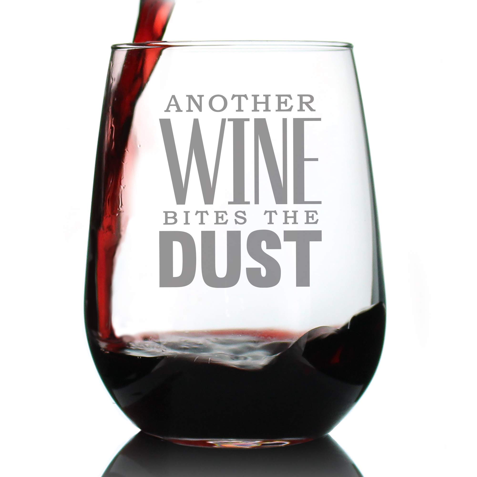 Bites the Dust - Funny Stemless Wine Glass with Etched Sayings | 15oz Large Wine Cup | Gift Box Included | Perfect for Parties, Bachelorette Gifts & Home Decor