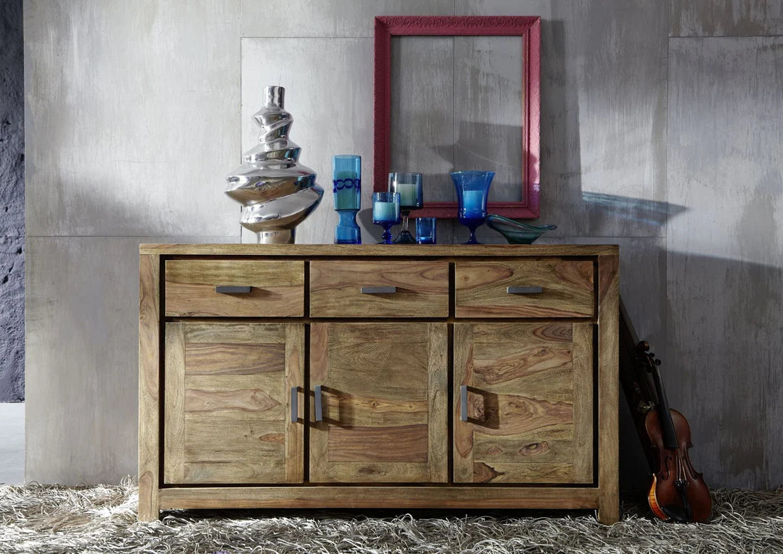 Gfine Solid Sheesham Wood Sideboard - 4 Doors & 2 Drawers, 145x45x86cm - Perfect for Living Room Storage & Dining Room Organization