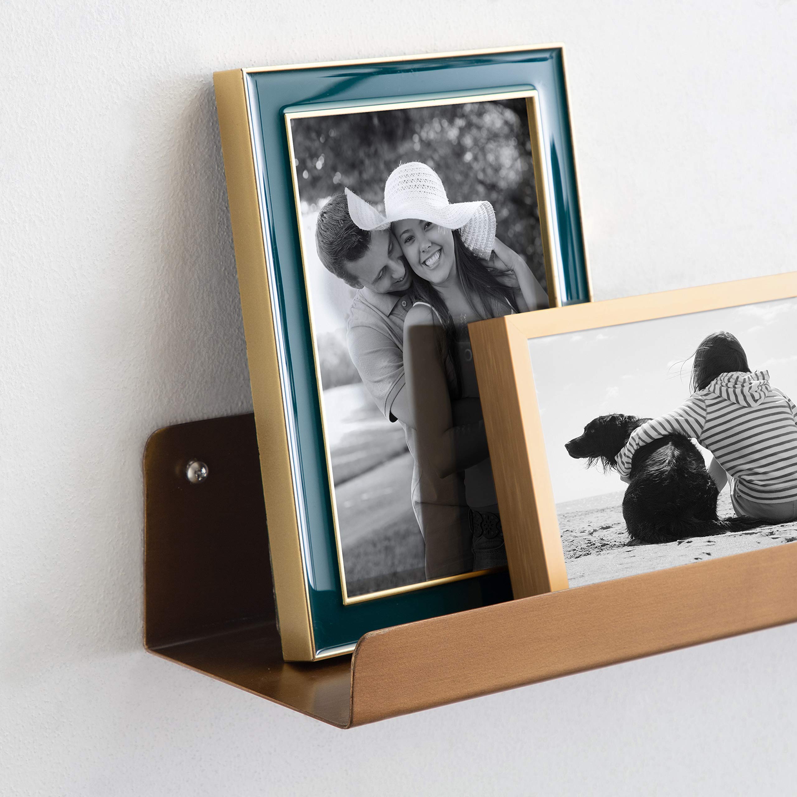 Kate and Laurel Mezzo Modern Metal Ledge Shelf - Set of 2 Gold Floating Shelves for Wall Decor | Contemporary Home & Office Organization | Perfect for Displaying Photos, Plants & Decor Items