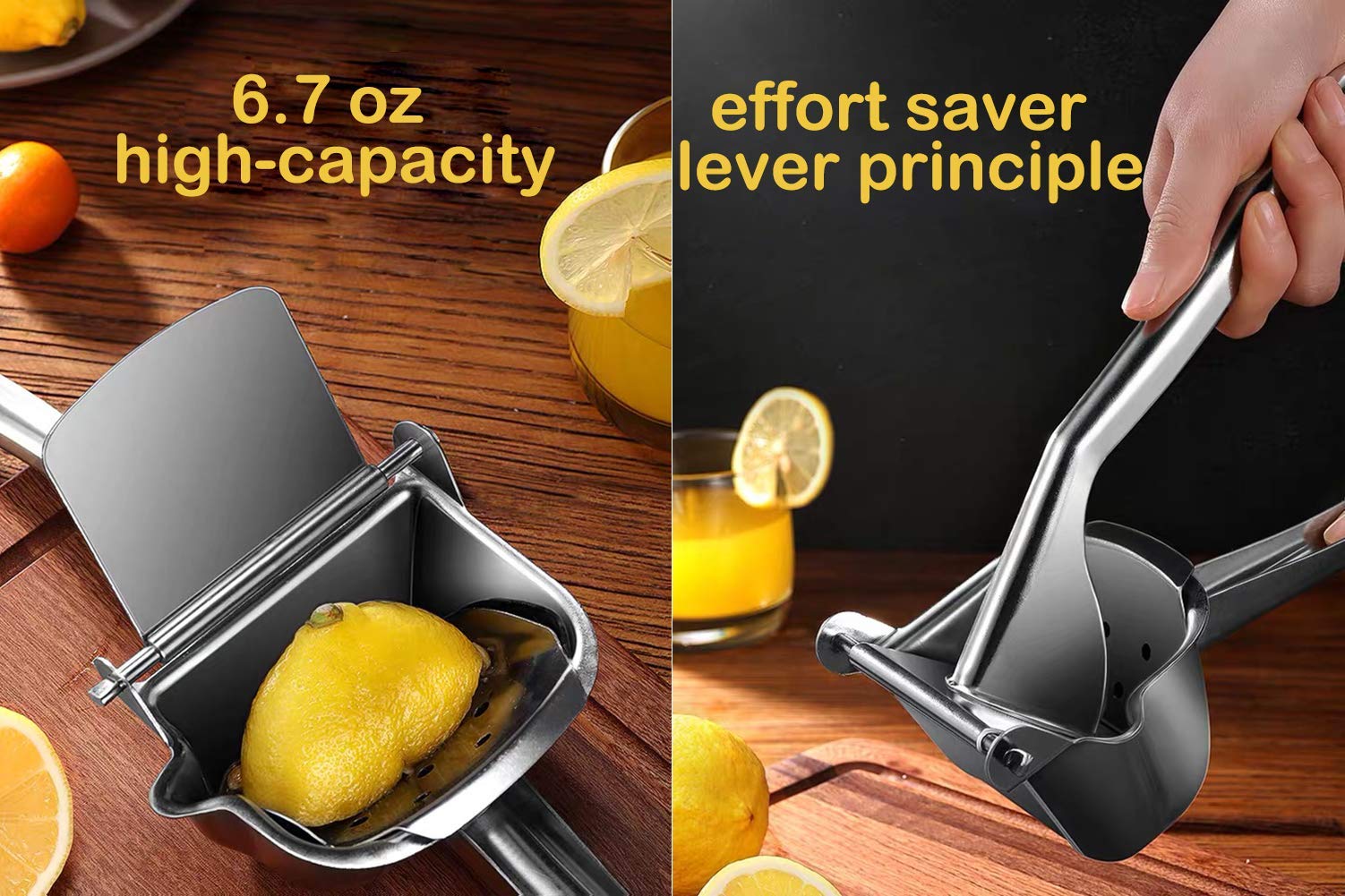 Premium Stainless Steel Lemon Squeezer - Heavy Duty Manual Citrus Juicer for Orange, Lime & Grapefruit - Includes 50 Filter Bags - Perfect for Cocktails, Baking & Healthy Juicing at Home