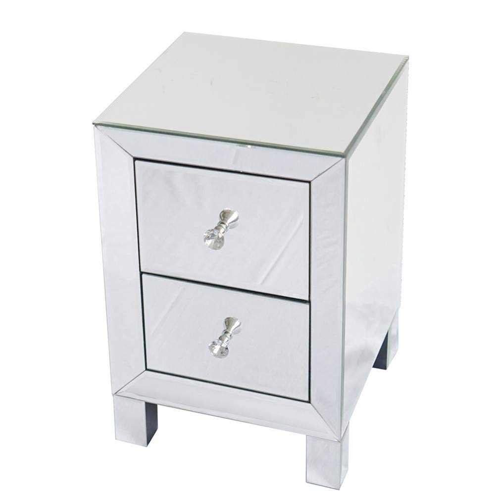 KAAYEE Modern Silver Nightstand with 2 Drawers - Bedside Table for Bedroom, Living Room, or Office Storage - Compact Cabinet with Mirror for Small Spaces