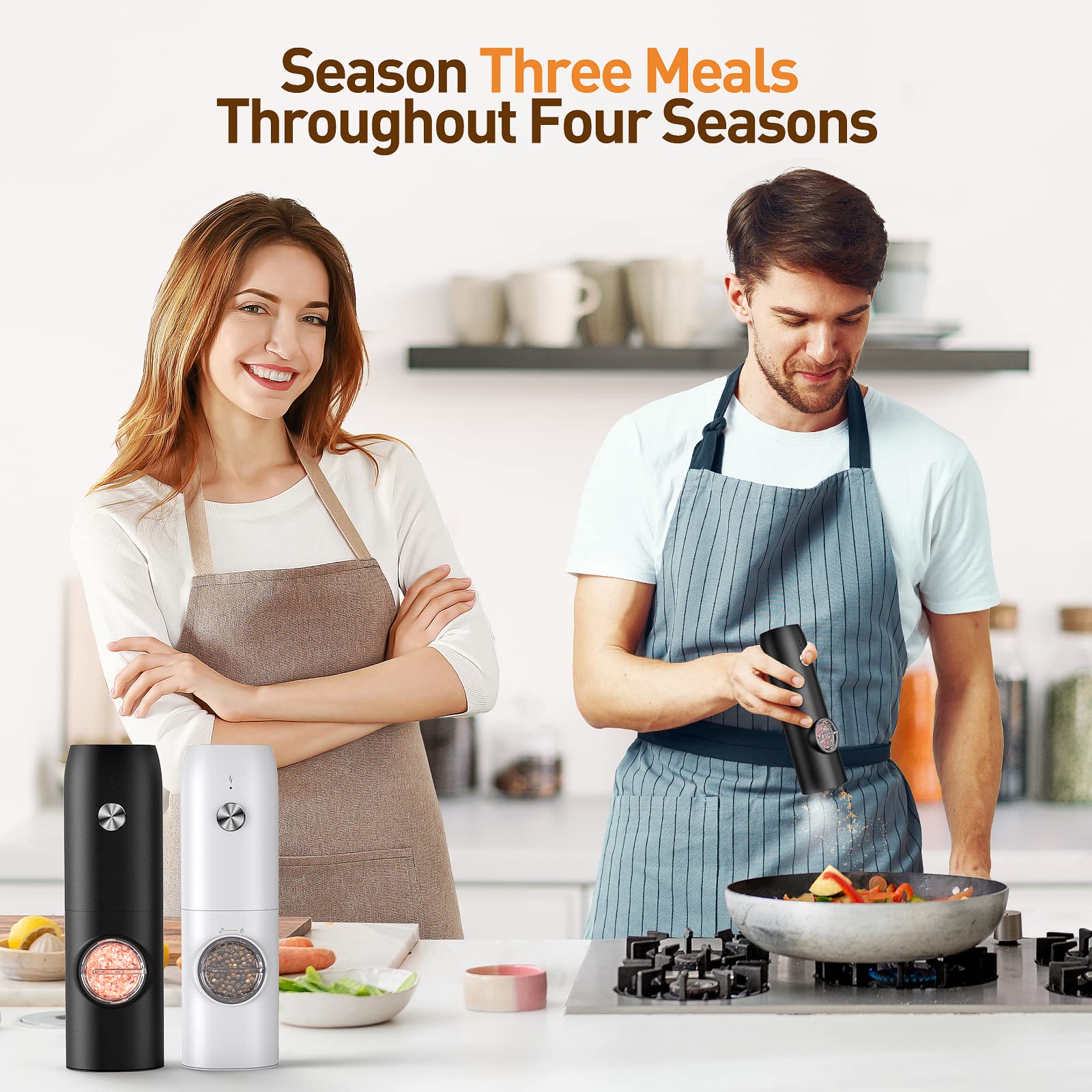 Electric Salt and Pepper Grinder Set - Rechargeable Automatic Spice Mill with Adjustable Coarseness, 70ml Capacity & LED Light - One-Hand Operation for Kitchen, Cooking, BBQ, and Dining Table Seasoning
