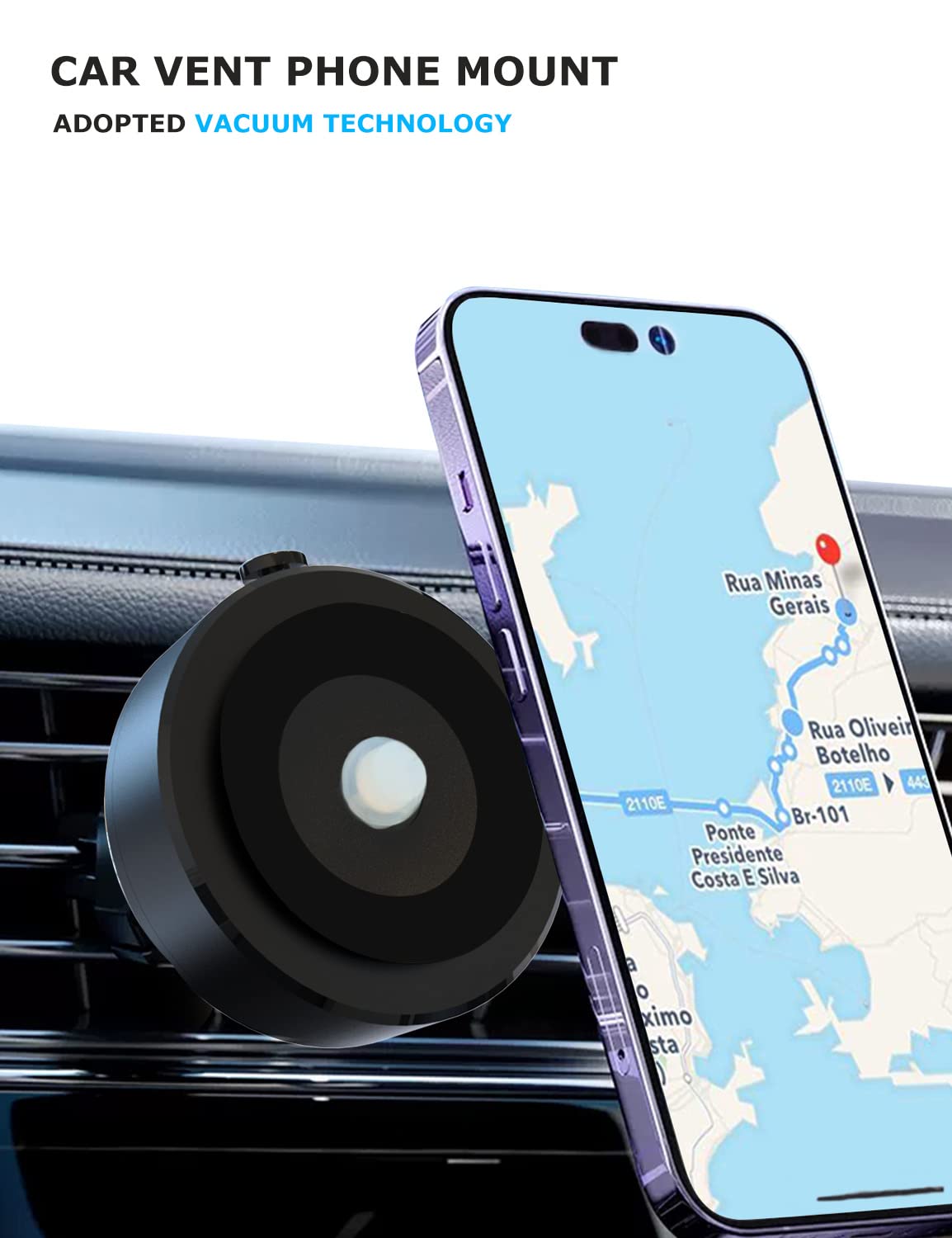 PHOCAR Vacuum Car Phone Holder - Air Vent Phone Mount with Automatic Suction, No Metal Plate or Magnet Needed - Compatible with iPhone 15 Pro Max, Samsung Galaxy, OnePlus, Xiaomi, Pixel, Nokia - Perfect for Driving, Navigation & Hands-Free Calls