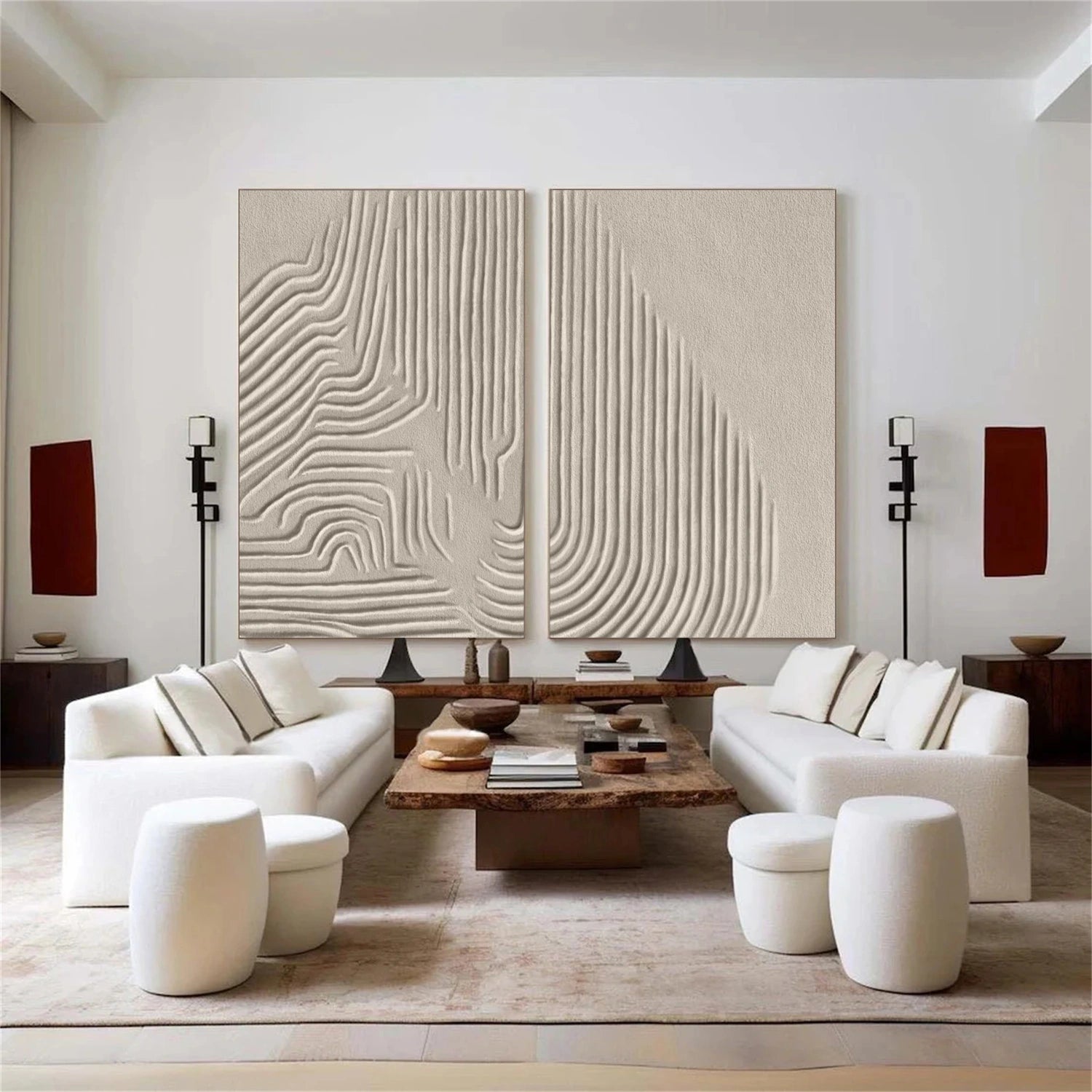 Abstract Beige & Brown Wall Art Set of 2 - Modern Canvas Paintings for Living Room, Bedroom & Office Decor #BB147