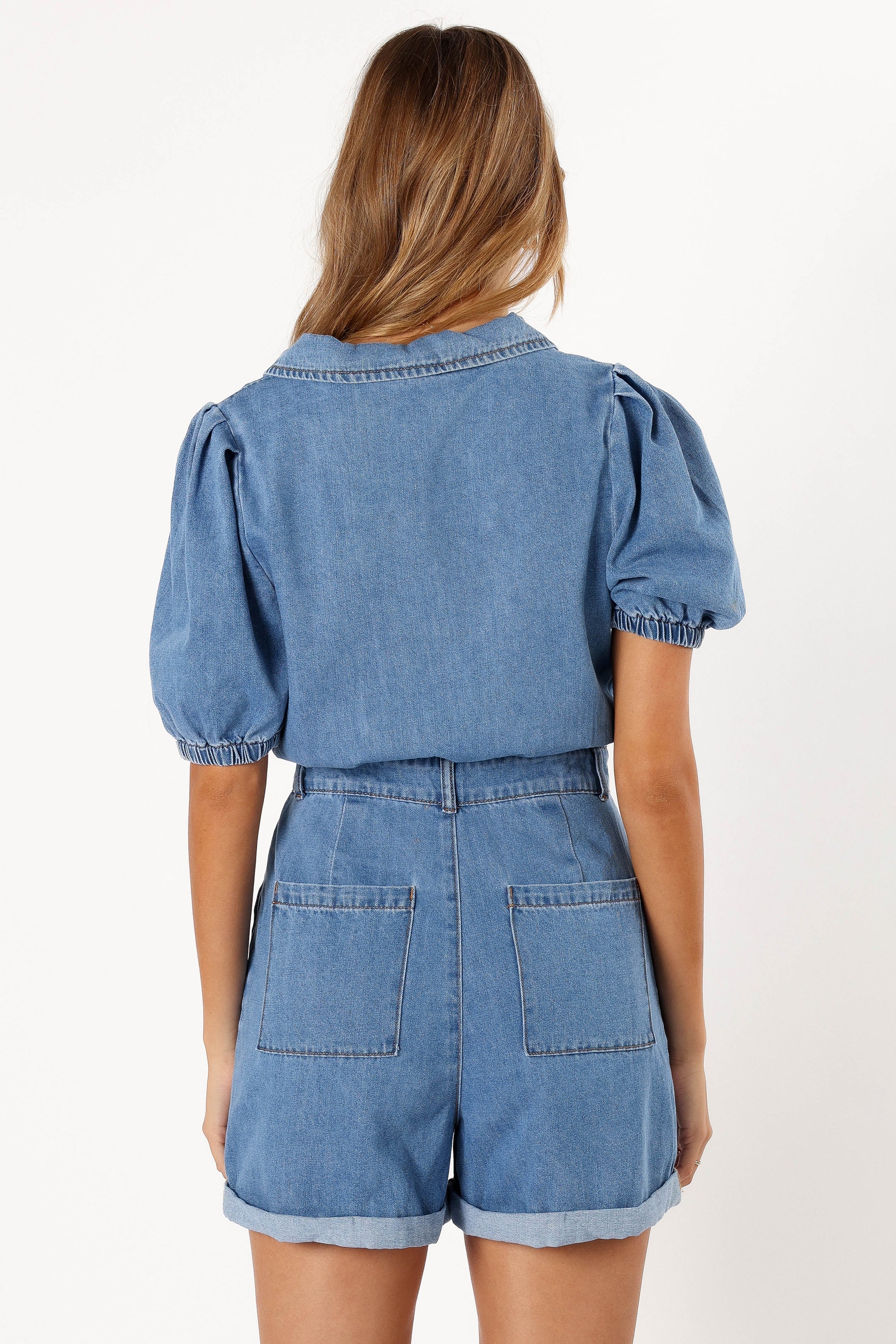 Harry Romper - Medium Denim Jumpsuit for Women | Casual & Stylish Outfit for Summer, Beach, and Outdoor Activities