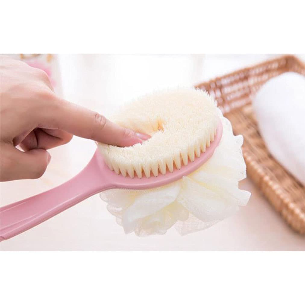 Exfoliating Washcloth & Body Brush Set with Bristles and Soft Loofah Back Scrubber - Long Handle Bath Brush with Mesh Sponge for Deep Cleansing & Dead Skin Removal - Perfect for Shower, Spa, and Daily Exfoliation Routine