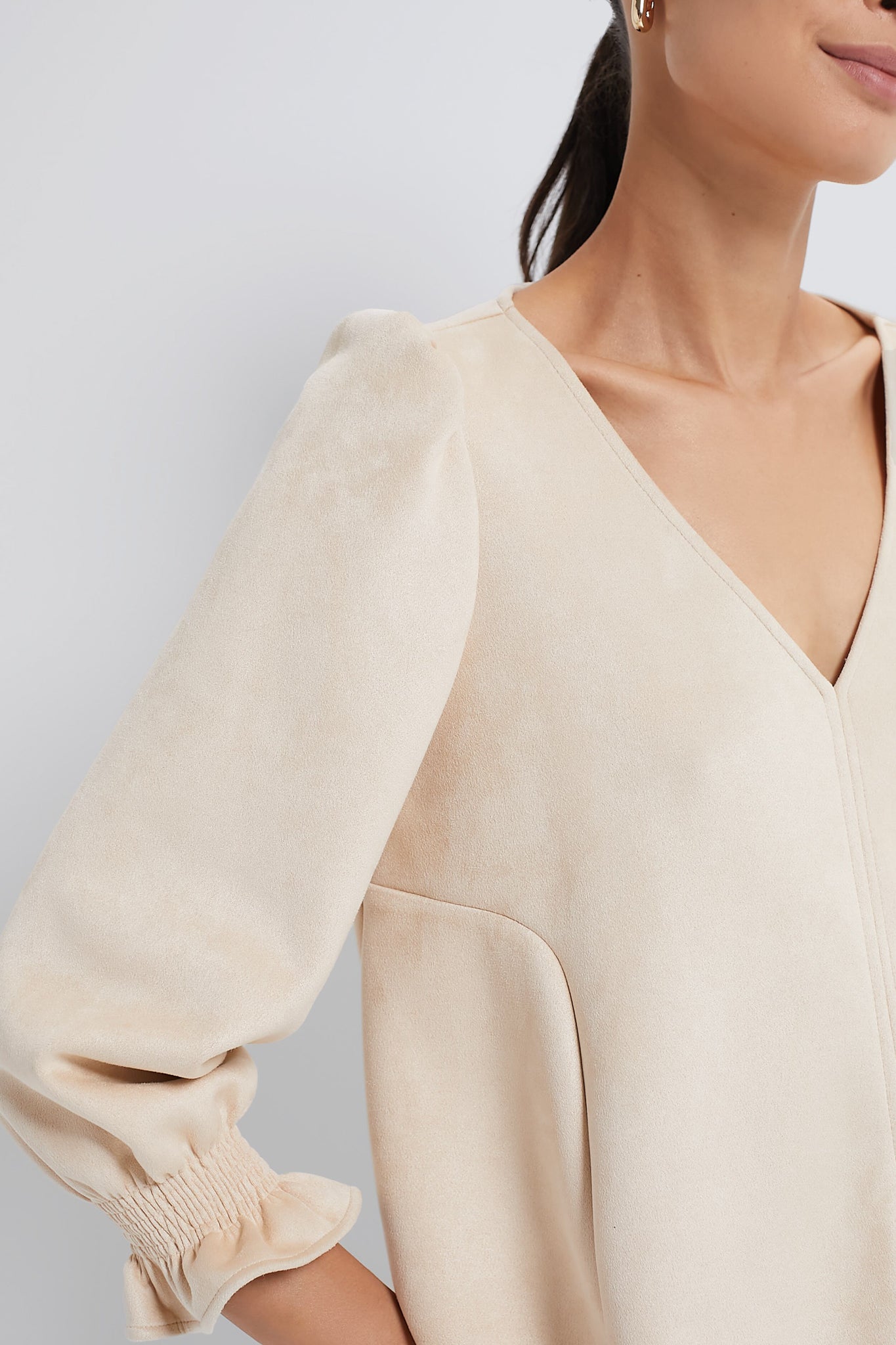 Stylish Bone Suede Easton Blouse for Women | Trendy Casual & Office Wear | Perfect for Work, Dates & Everyday Outfits
