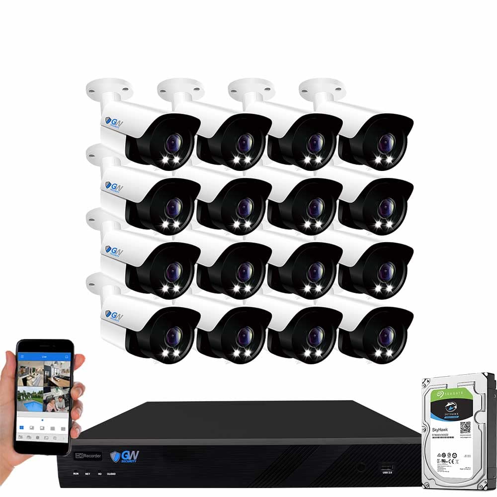 GW Security 16 Channel 12MP NVR H.265+ 4K Full-Color Night Vision Security Camera System with 16 UltraHD 8MP IP PoE Outdoor Cameras | Two-Way Audio, Smart AI Human & Vehicle Detection | Ideal for Home Security, Business Surveillance & Property Protection