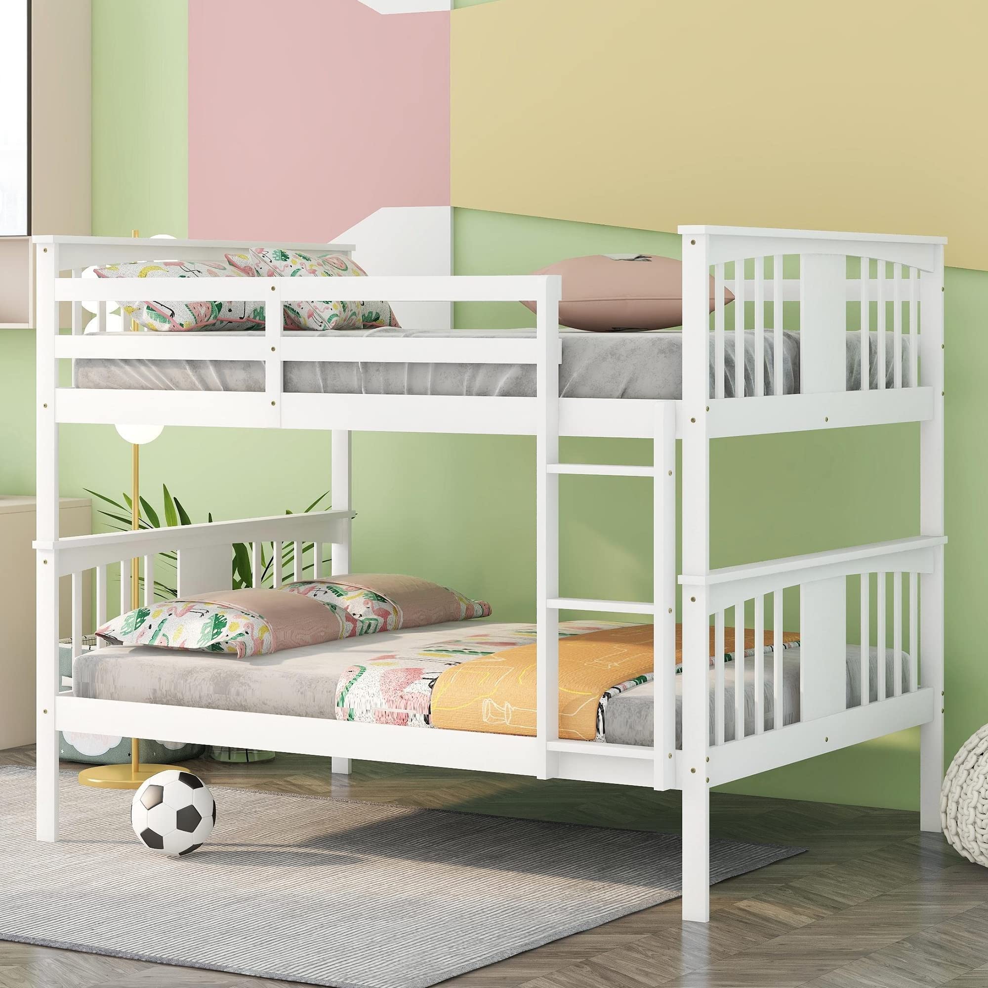 Harper & Bright Designs Full Over Full Wooden Bunk Bed with Ladder & High Guardrail - Sturdy Kids & Teens Bunk Bed Frame (White) | Perfect for Shared Bedrooms, Sleepovers & Space-Saving Kids' Rooms
