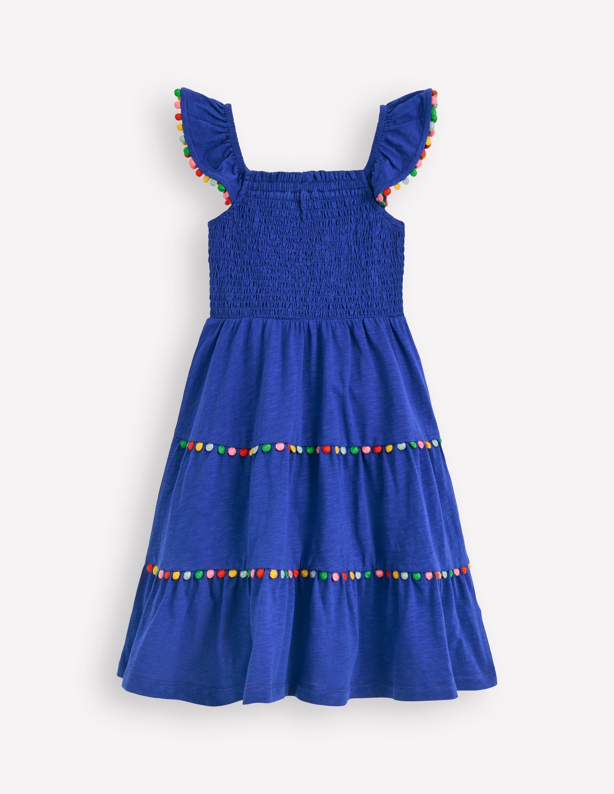 Addison Twirly Pom Dress for Girls - Bright Blue Party Outfit | Perfect for Birthday, Holiday & Special Occasions