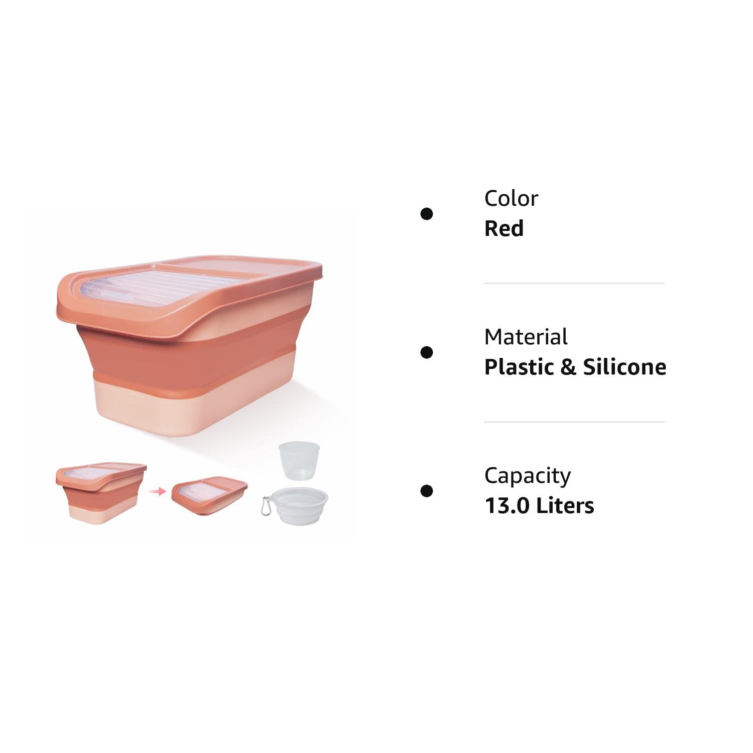 10-13 Lbs Collapsible Dog Food Storage Container with Sliding Lid - Includes Scoop & Silicone Bowl - Airtight Pet Food Storage for Dogs, Cats & Small Animals (Red) - Perfect for Travel, Camping & Home Kitchen Organization