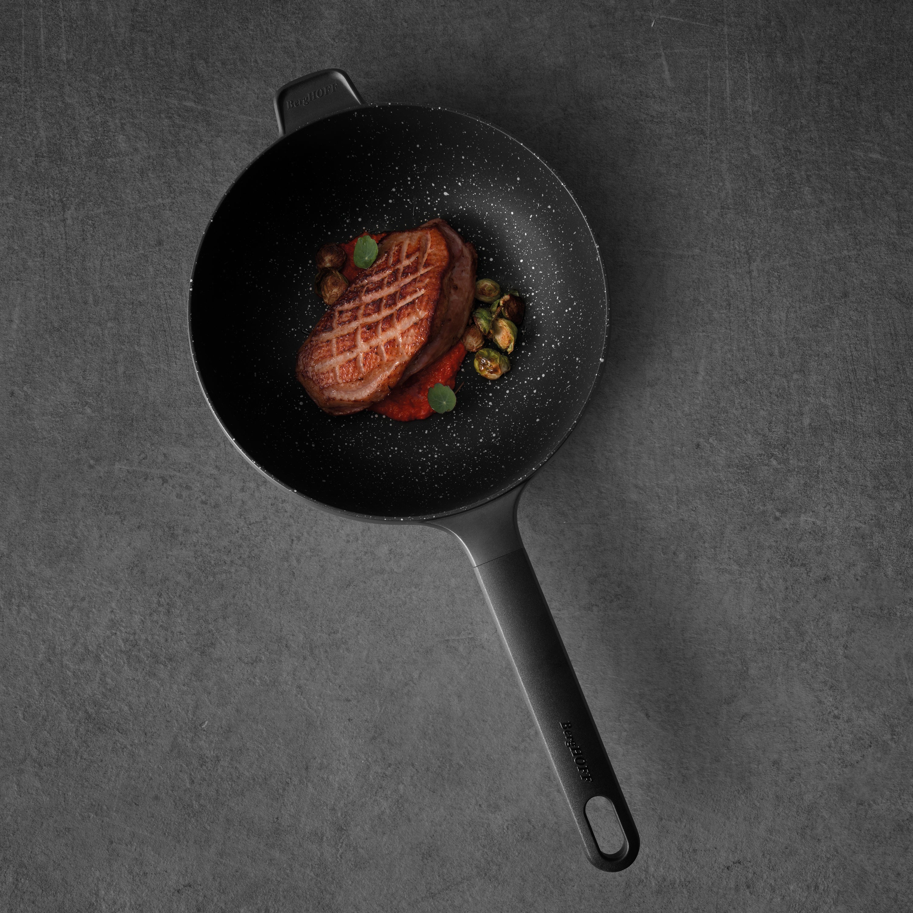 BergHOFF GEM 10 Non-Stick Stir Fry Pan 3 Quart - Black Ceramic Coated Wok for Healthy Cooking, Perfect for Sauteing, Frying & Stir-Frying Asian Dishes at Home