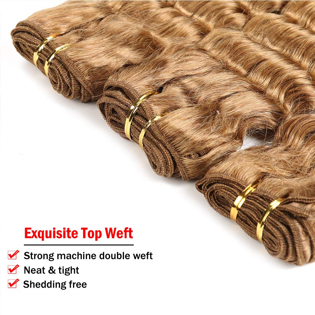 XCCOCO Honey Blonde Deep Wave 100% Peruvian Virgin Human Hair Extensions - 3 Bundles with 10