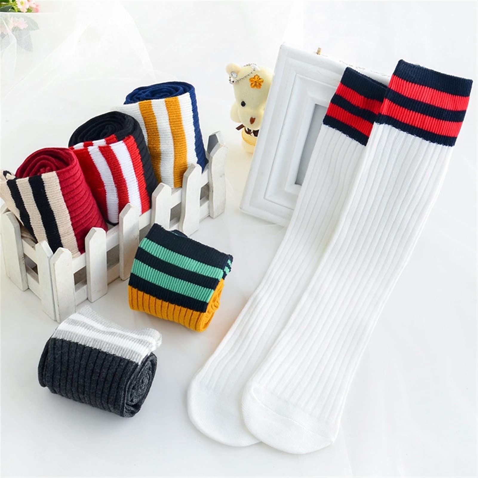 Women's Knee High Socks - Comfortable Golf & Casual Rainbow Stockings for Women & Girls (White, 35CM) - Perfect for Sports, Work & Everyday Wear