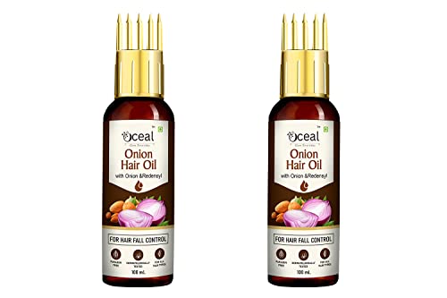 Oceal Onion Hair Oil with Resendyl - Comb Applicator Included - Reduces Hair Fall & Promotes Growth - No Mineral Oil, Silicones or Harsh Fragrances - 2 Pack (100 ml Each) - Perfect for Daily Hair Care & Scalp Nourishment