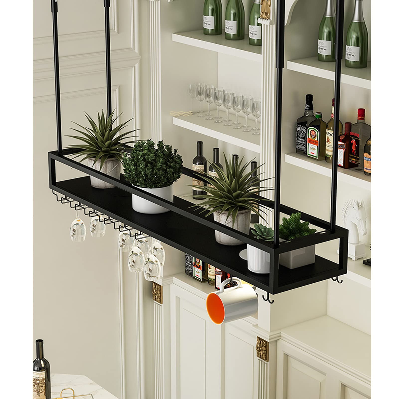 Adjustable Ceiling Wine Rack - Hanging Metal Wine Glass Holder & Stemware Storage Shelf for Bars, Restaurants, Kitchens (60/80/100/120cm) - Perfect for Home Wine Cellars, Dining Rooms & Commercial Spaces