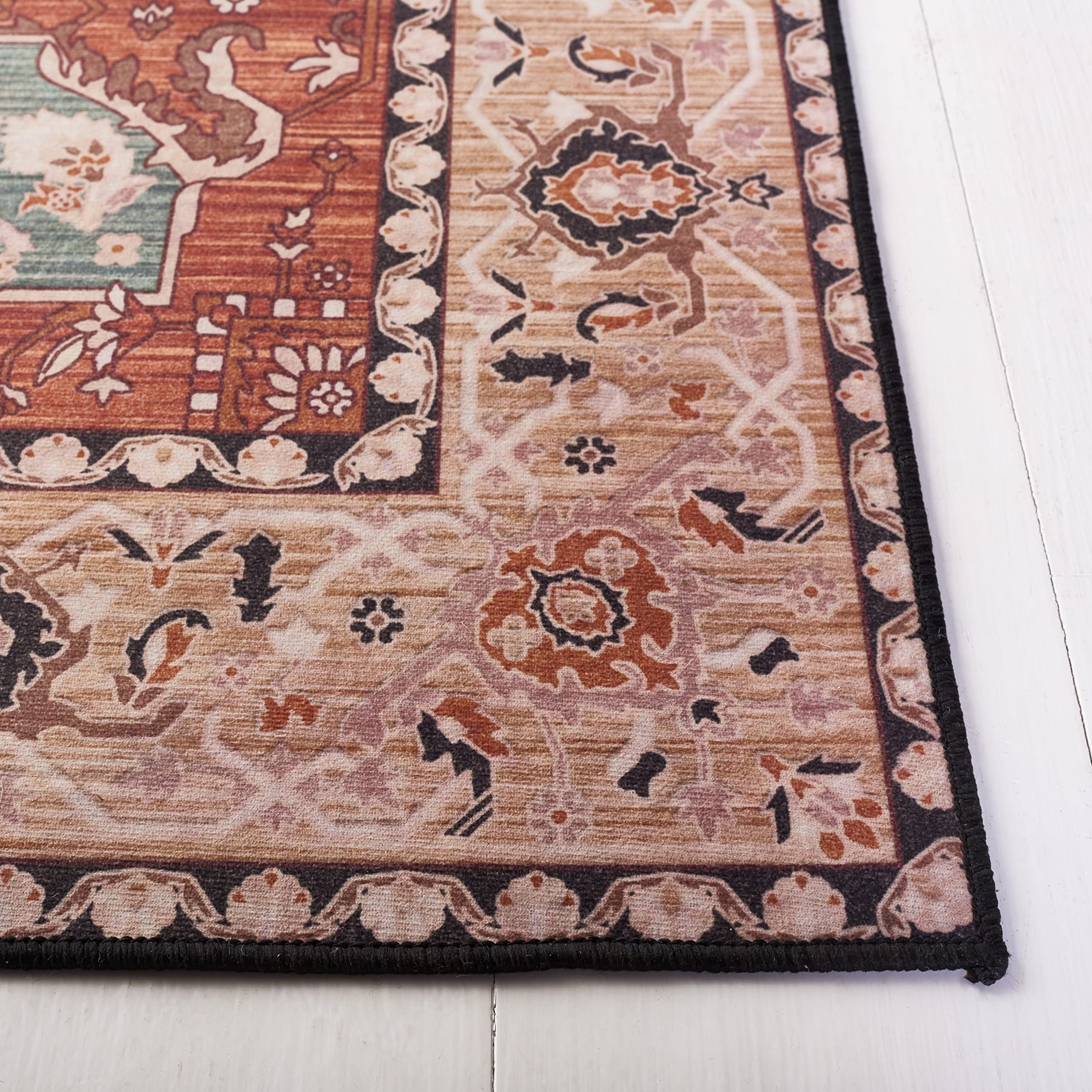 SAFAVIEH Tucson Collection 8' x 10' Area Rug - Aqua & Rust Persian Design, Non-Shedding Machine Washable, Slip Resistant for High Traffic Areas | Perfect for Living Room, Bedroom, Dining Room & Home Decor | Ideal for Modern Homes, Apartments & Office Spaces (TSN150J)