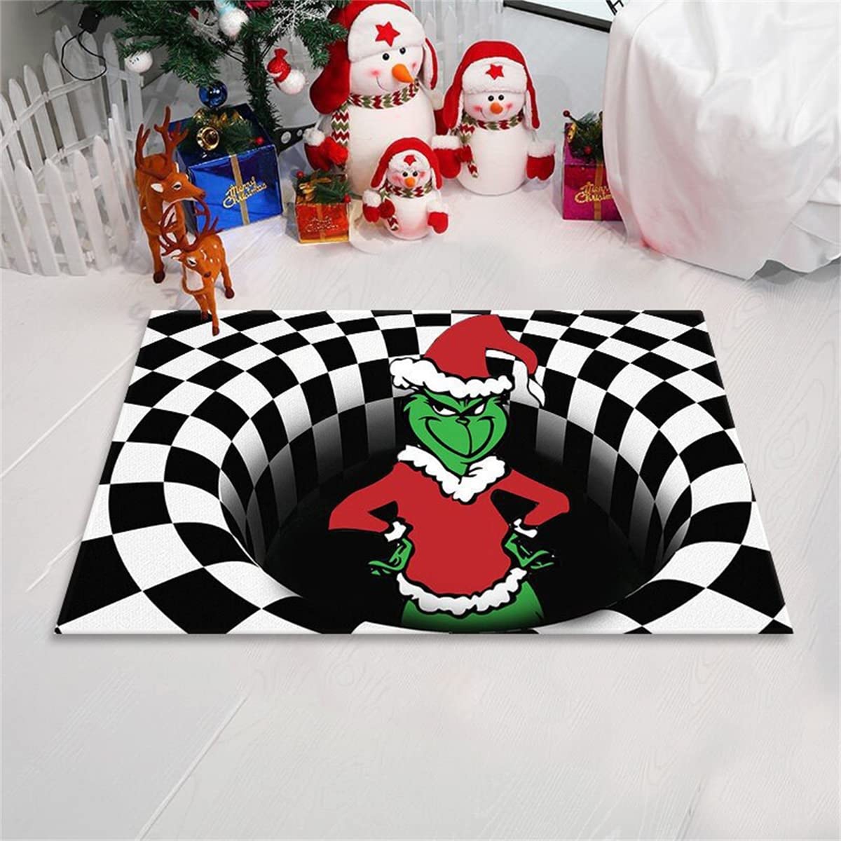6x8ft Halloween Monster 3D Black & White Grid Non-Slip Doormat - Scary Green Carpet for Living Room, Bedroom, Kitchen - Perfect for Halloween & Christmas Decor (Home, Party, Haunted House)