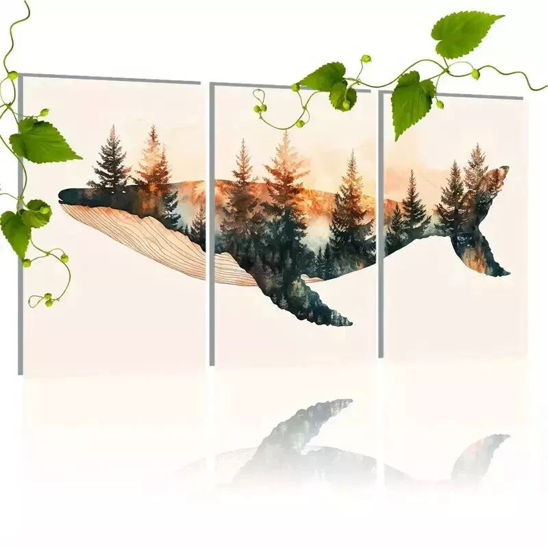 3-Piece Whale & Forest Triptych Wall Art Set - Framed Canvas Paintings 50x70cm (20x28in) - High Quality Australian Made Ready to Hang Wall Decor for Living Room, Bedroom & Office