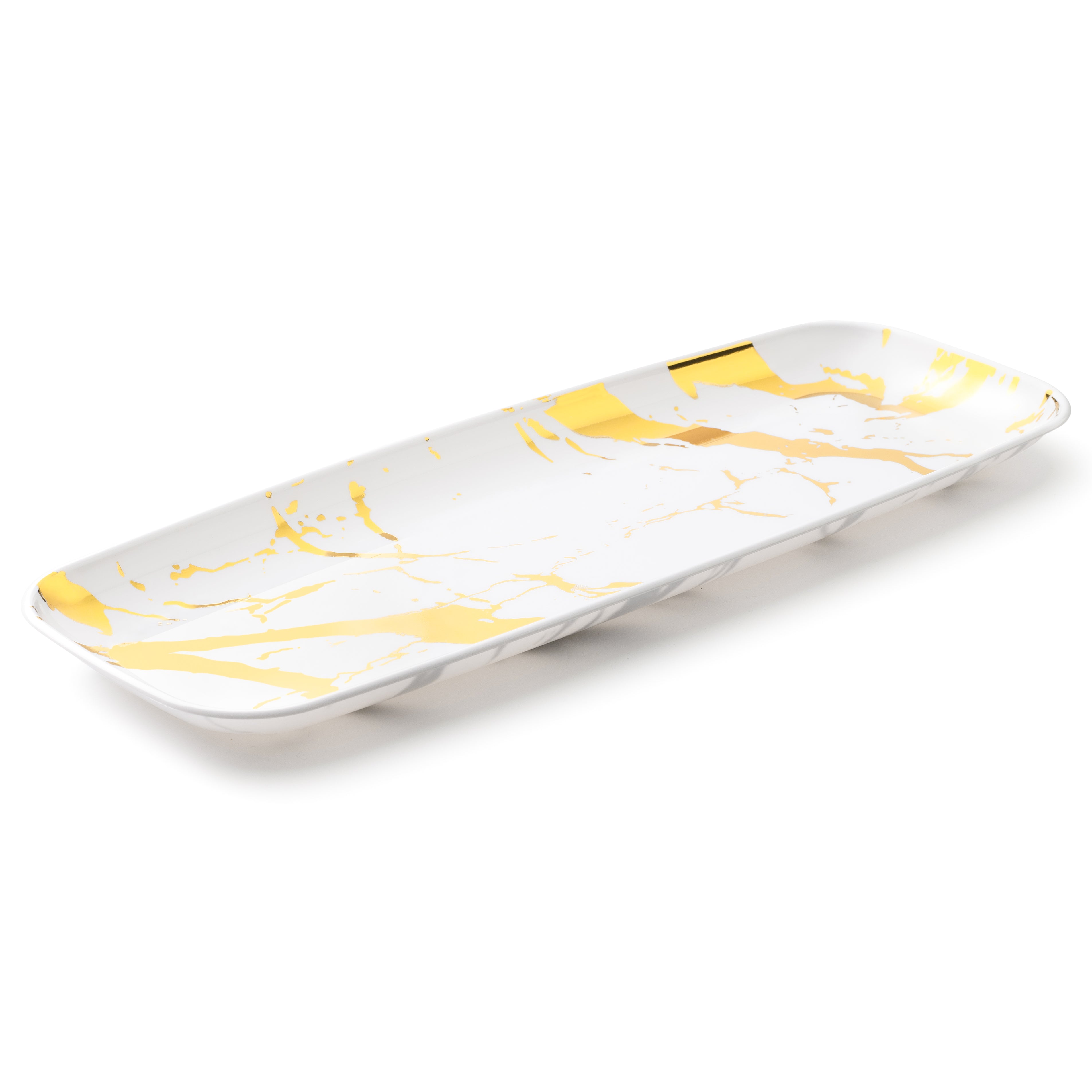 Elegant Marble White & Gold Oval Serving Platter Set of 2 - Perfect for Dinner Parties, Weddings & Holiday Entertaining