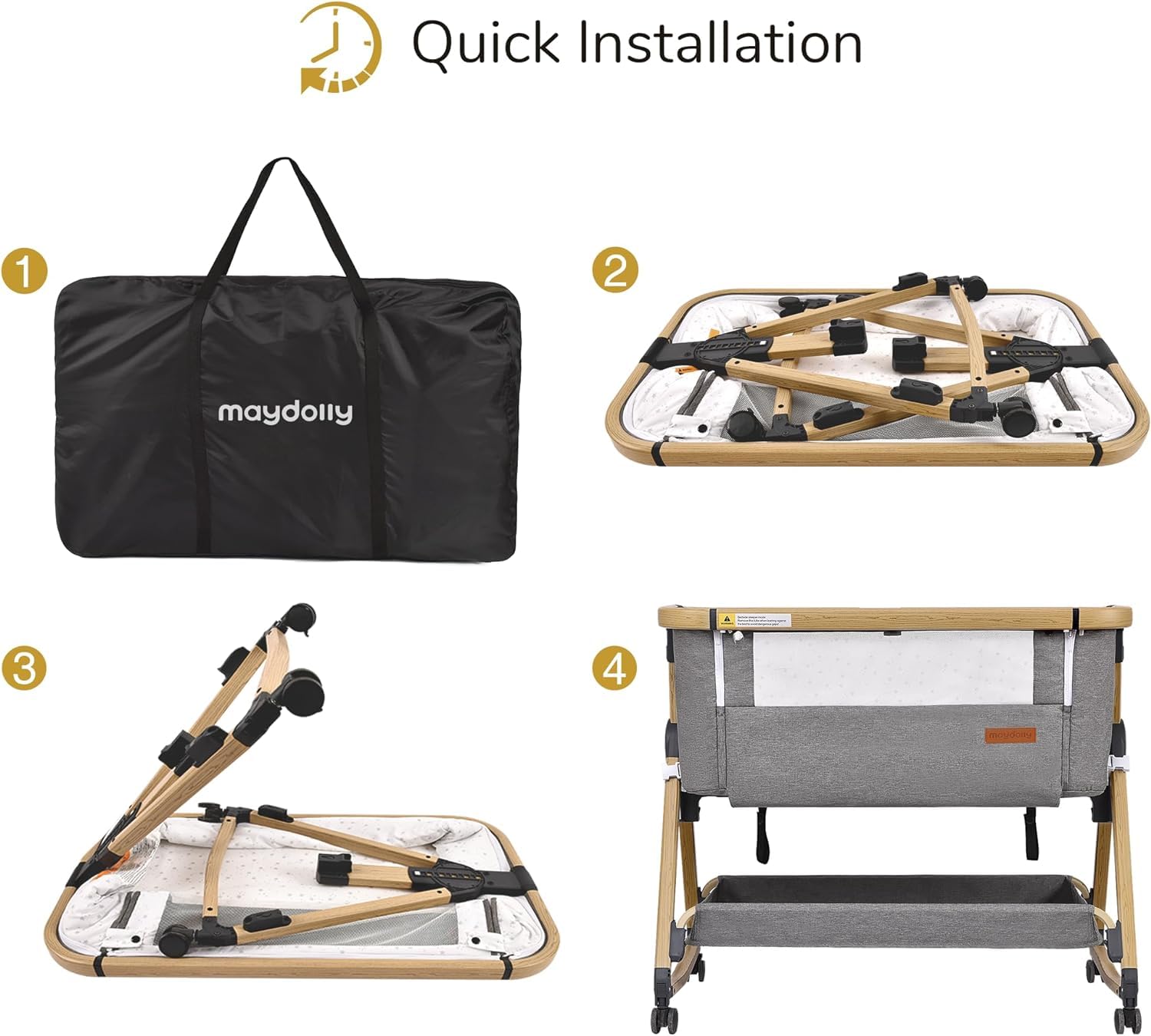 **Maydolly 3-in-1 Baby Bassinet & Bedside Sleeper – Portable Crib with Storage Basket, Wheels & Easy Fold – Newborn to Infant Grey – Perfect for Nursery, Travel & Co-Sleeping**