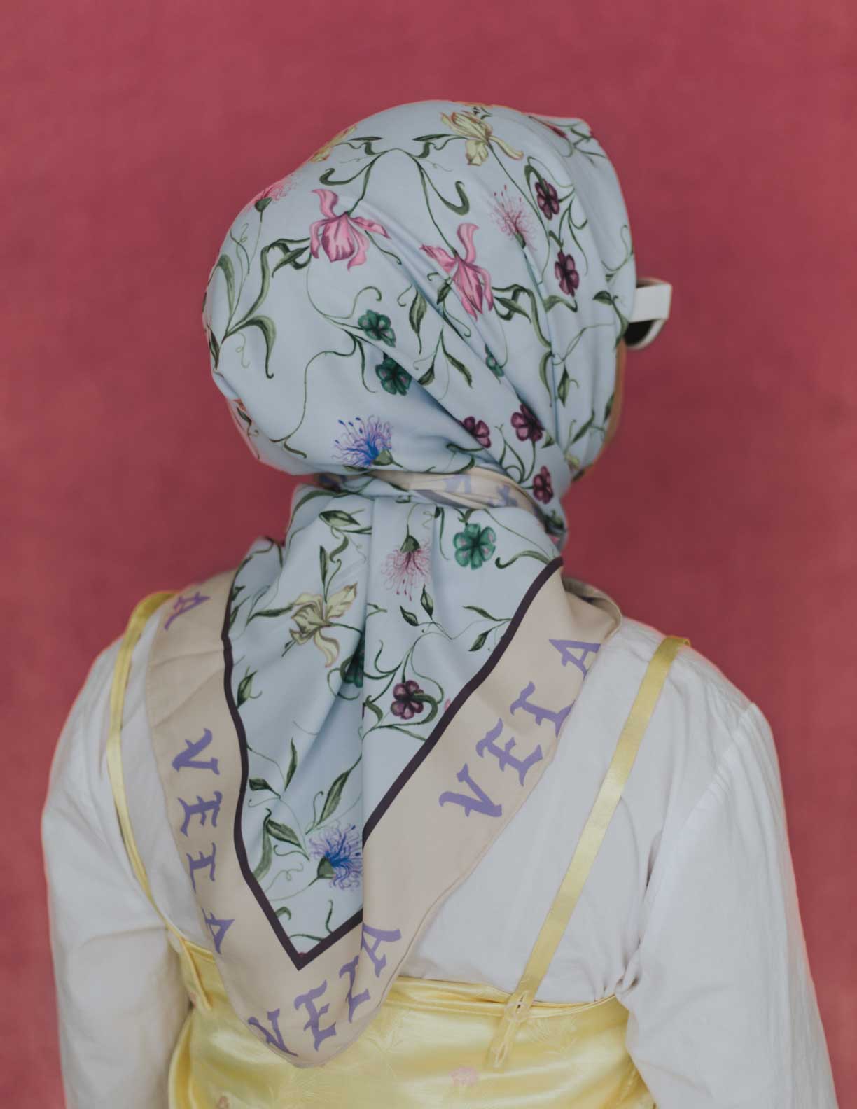 Baby Blue Floral Silk Scarf - Elegant Women's Fashion Accessory for Spring Outfits & Special Occasions