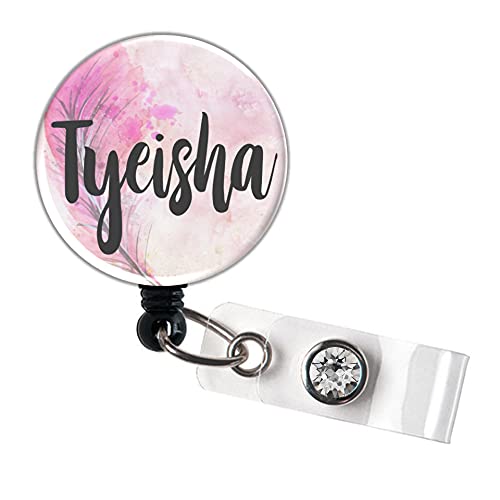 Custom Nurse Badge Holder - Retractable ID Badge Reel with Watercolor Pink Design for Healthcare Professionals - Perfect for Hospitals, Clinics & Nursing Schools - GG4406