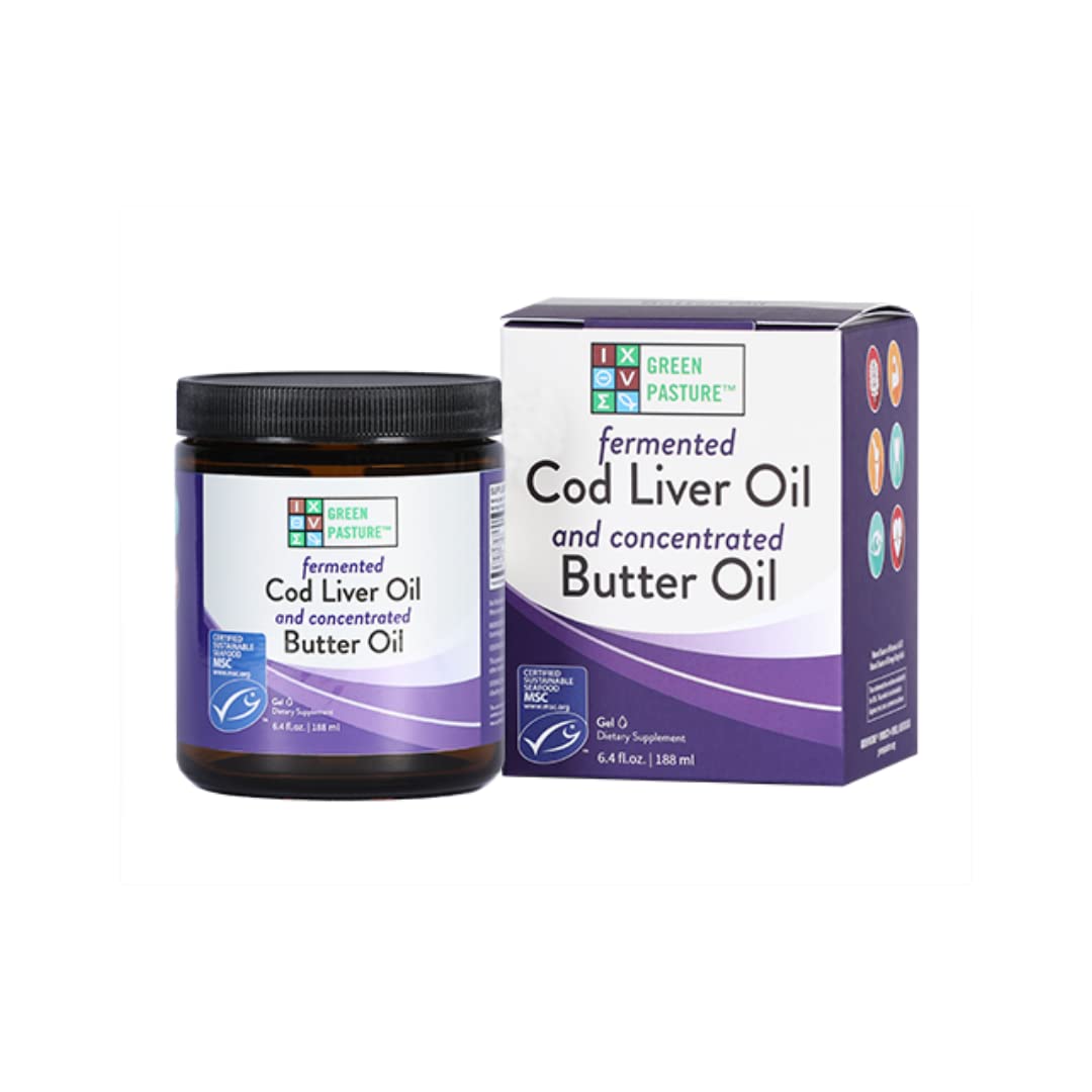 Green Pasture Butter Oil & Fermented Cod Liver Oil Blend - 6.4 oz Unflavored Gel - Immune Support & Brain Health Supplement - Perfect for Smoothies, Baking & Daily Wellness Routine