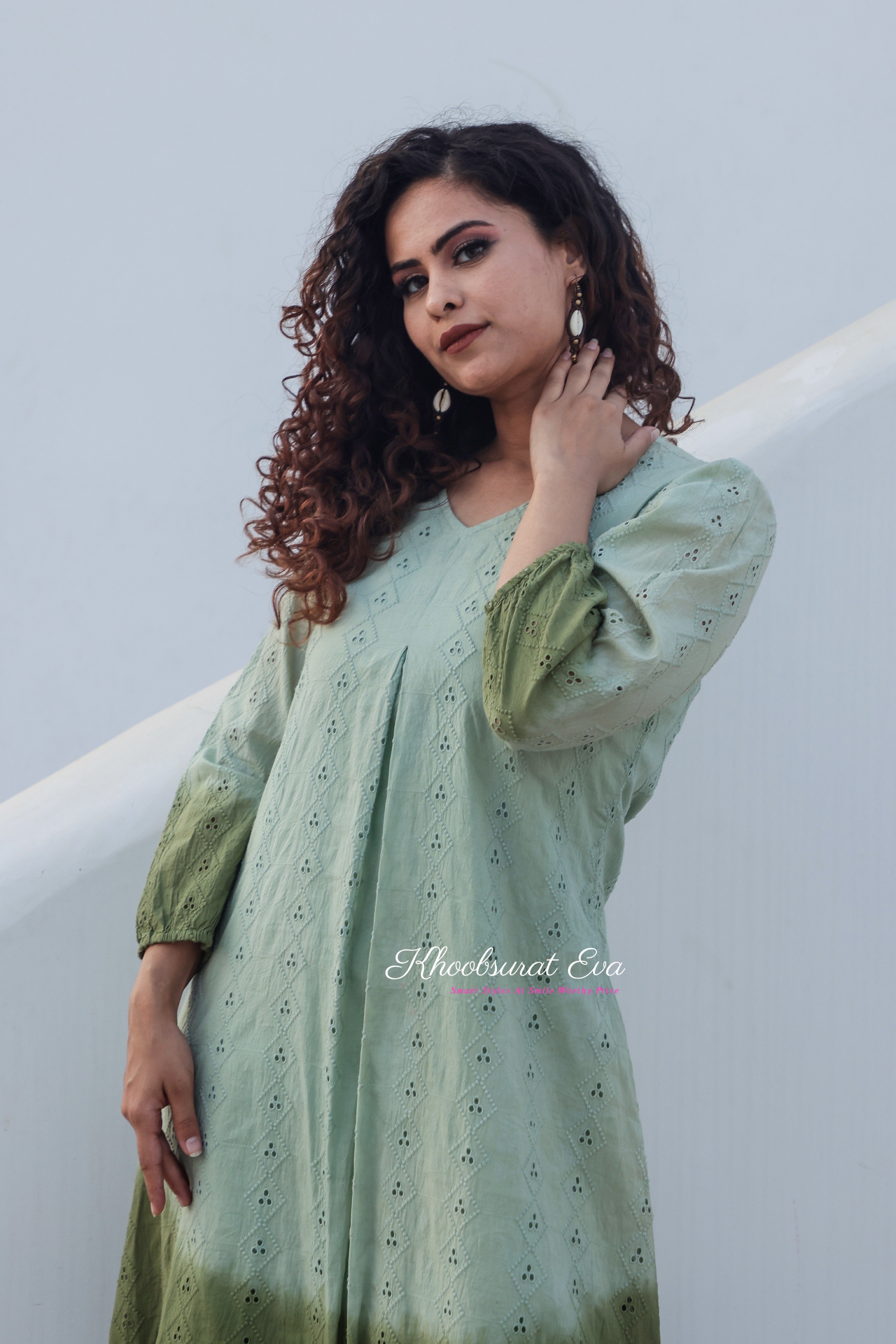 Pista Green Embroidery Ombre Dress for Women - Elegant Floral Summer Maxi Dress for Beach, Wedding & Special Occasions