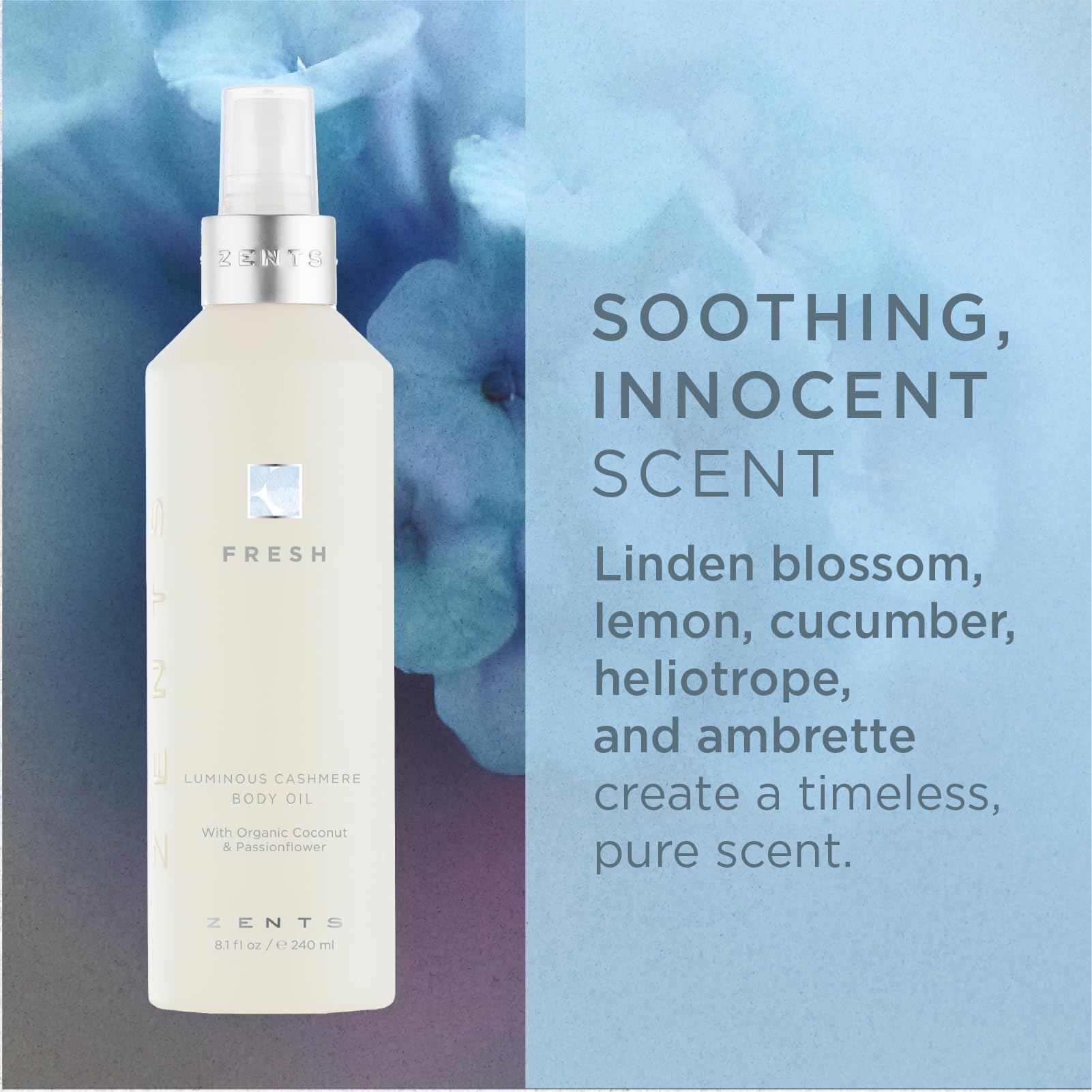 Luminous Cashmere Body Oil with Vitamin E & Organic Coconut Oil - Moisturizing & Skin Softening Treatment for Dry Skin - Fresh Fragrance - 8 fl oz - Perfect for Daily Hydration, Massage & Aromatherapy