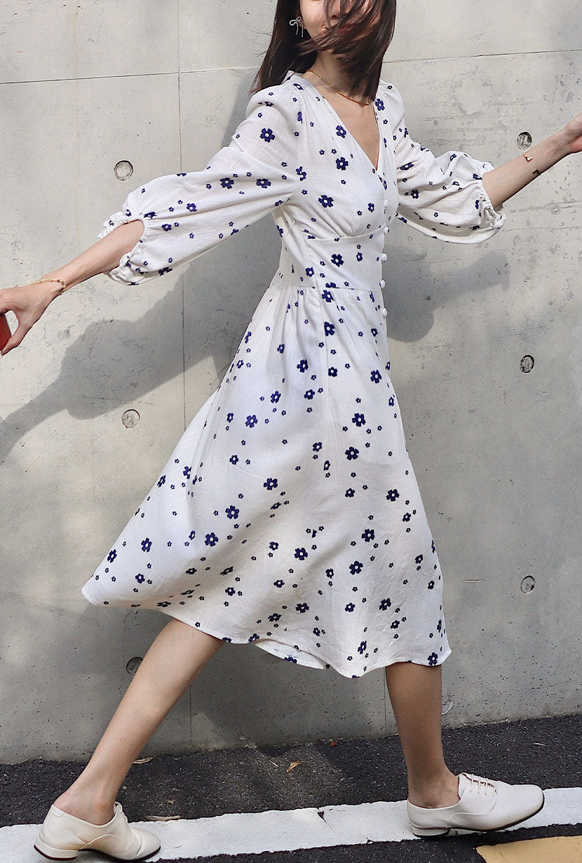 Emilee Dress Ivory Print - Elegant Floral Summer Dress for Women | Perfect for Weddings, Parties & Casual Outings