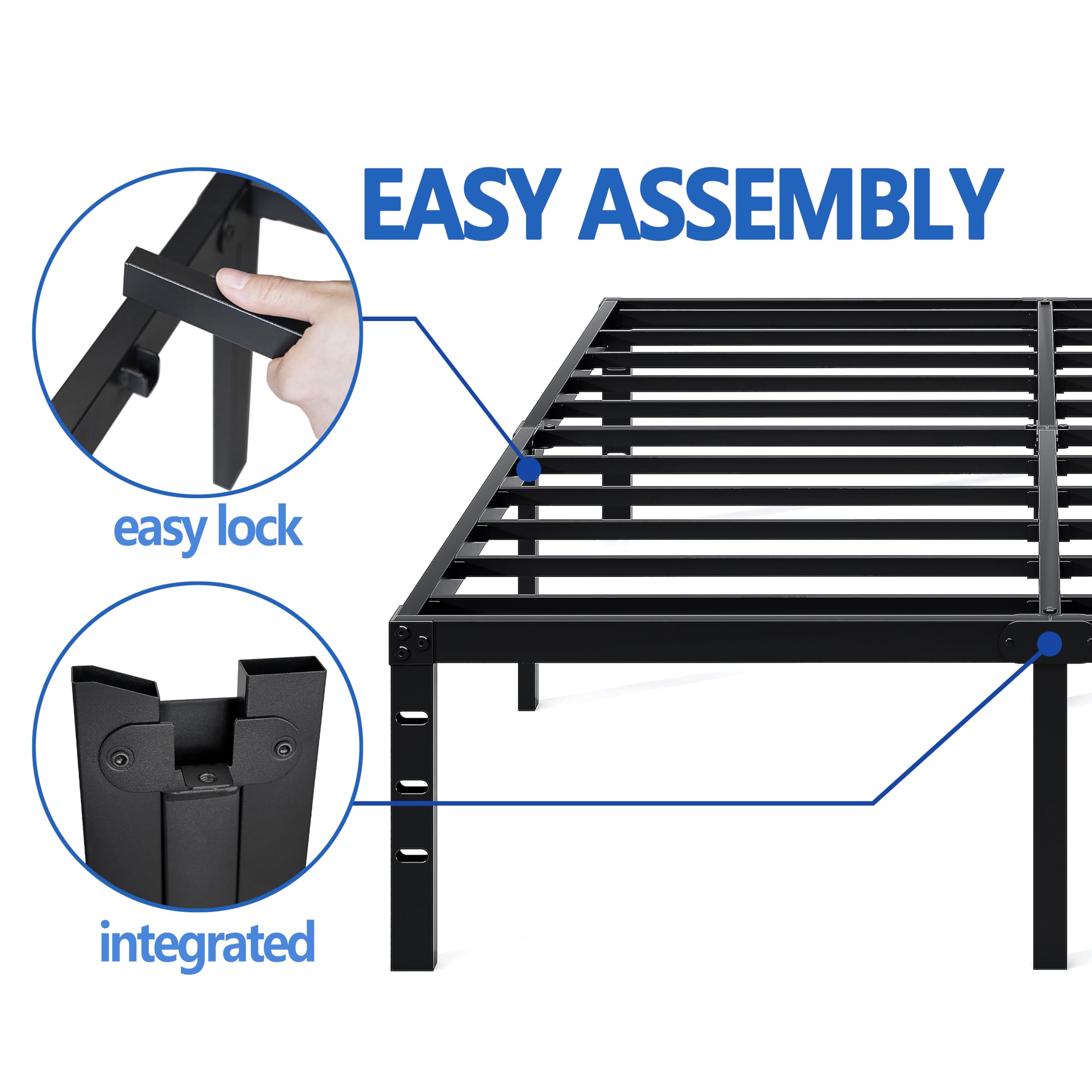 Queen Size Metal Bed Frame with Storage Space - Heavy Duty Sturdy Mattress Foundation, Easy Assembly, No Box Spring Needed - 18 Inch Black Bed Frame for Master Bedroom, Guest Room & Dorm