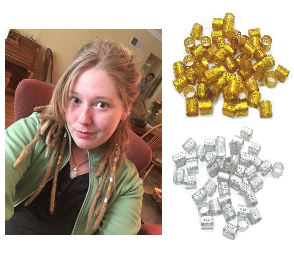 50Pcs Adjustable Dreadlock Beads & Hair Braid Cuffs - Silver/Gold Filigree Tube Rings for Dreads & Locs - Hair Accessories for Men & Women - Perfect for Festivals, Cosplay & Boho Style