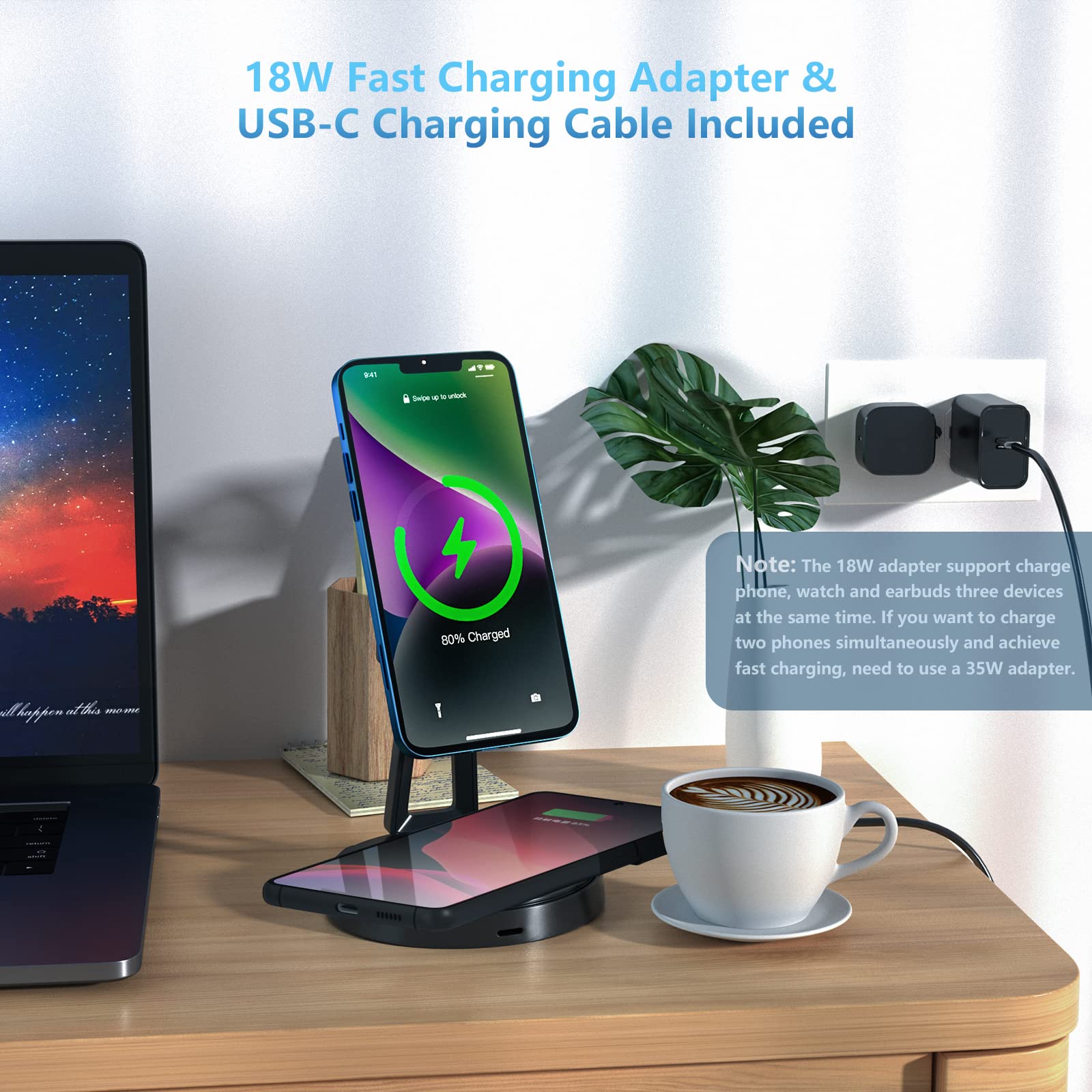 3-in-1 Fast Wireless Charging Station for Samsung Galaxy S24/S23/S22/S21/Note 20 Series - MagSafe Charger Stand Dock for Galaxy Watch 7/6/5/5 Pro/4/3 & Buds+/Live - Perfect for Home, Office & Travel