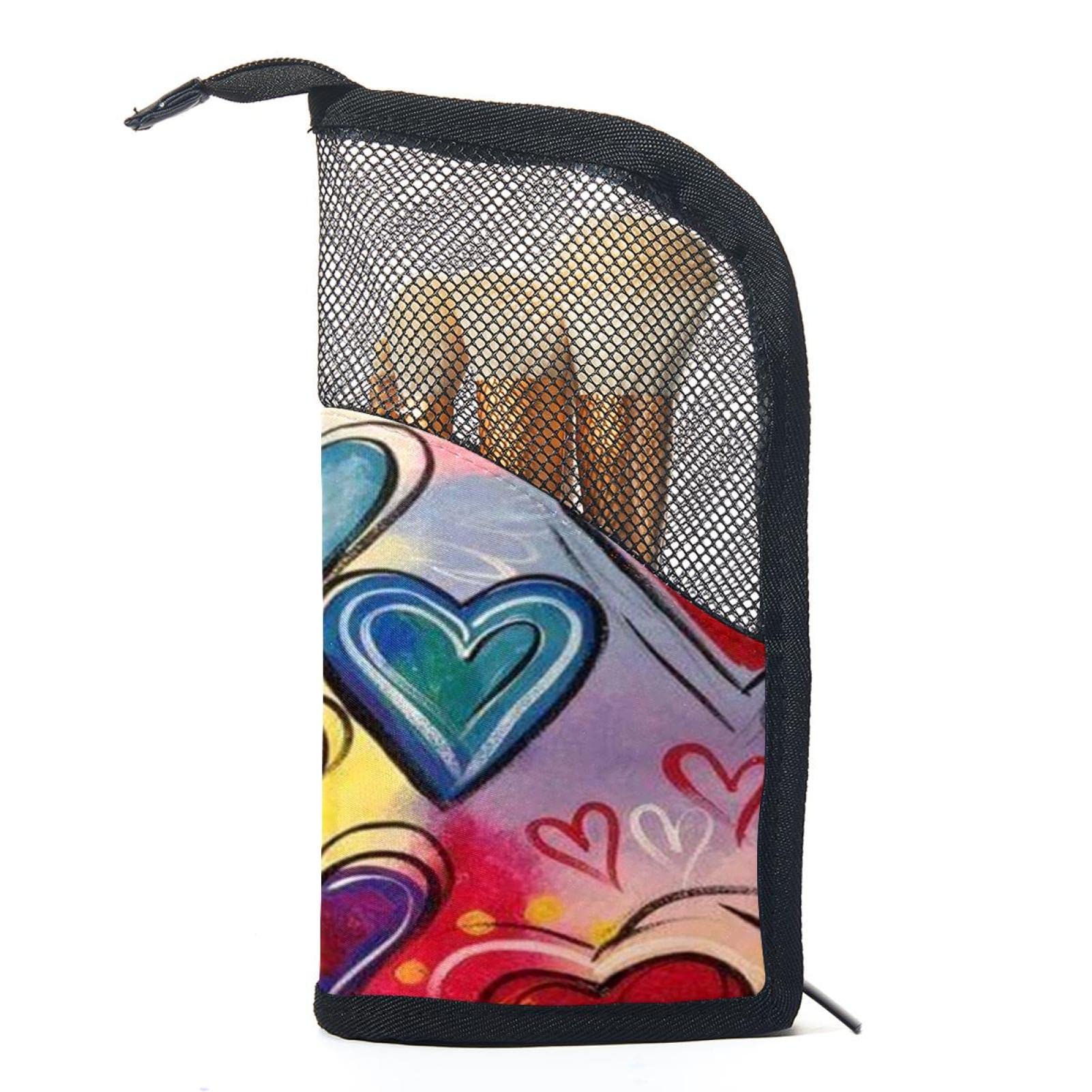 12-Piece Makeup Brush Organizer Bag with Colorful Heart Design - Portable Travel Cosmetic Brush Holder Case for Valentine's Day Gift, Home & Travel Use