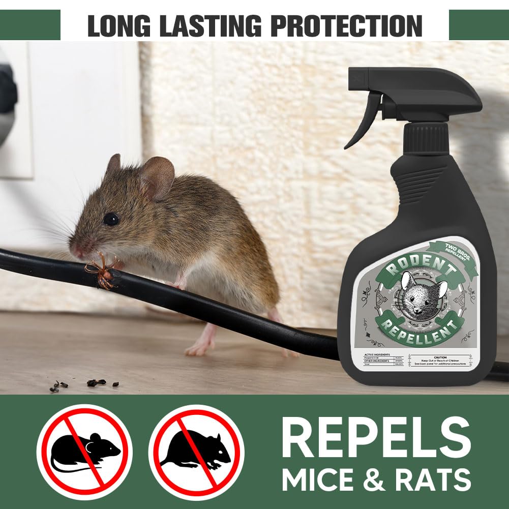 Natural Peppermint Oil Rodent Repellent Spray - Safe & Effective Mouse, Rat & Rodent Deterrent for Home, Cars, RV, Boat & Engine Protection (12oz) - Keep Pests Away from Indoor Spaces & Vehicles