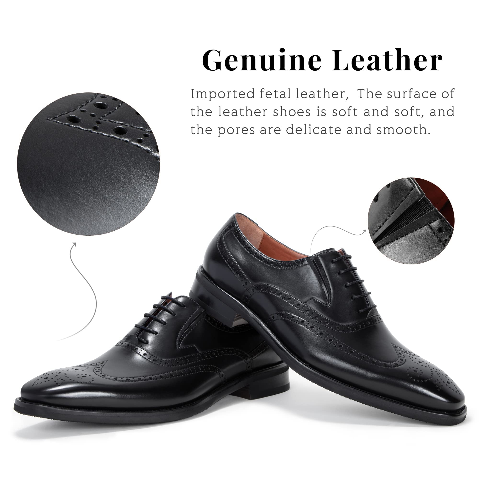 Men's Oxford Dress Shoes - Classic Gatsby Low Heel Leather Brogue Wingtip Formal Shoes for Business, Office & Wedding | Black Leather Shoes for Professional & Formal Occasions