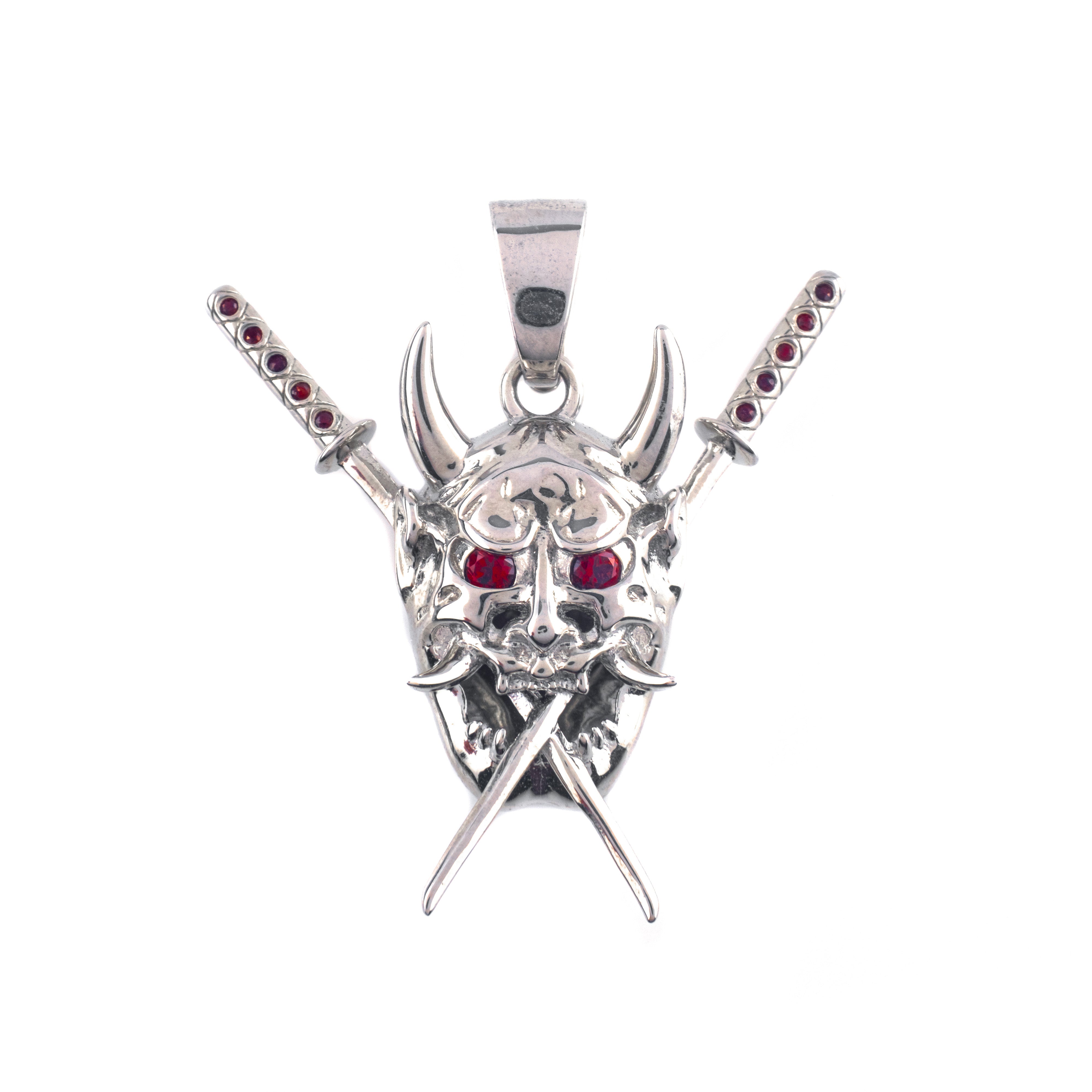 Garnet Oni Pendant - .925 Sterling Silver Handmade Jewelry for Men & Women - Perfect for Gifts, Cosplay & Spiritual Protection