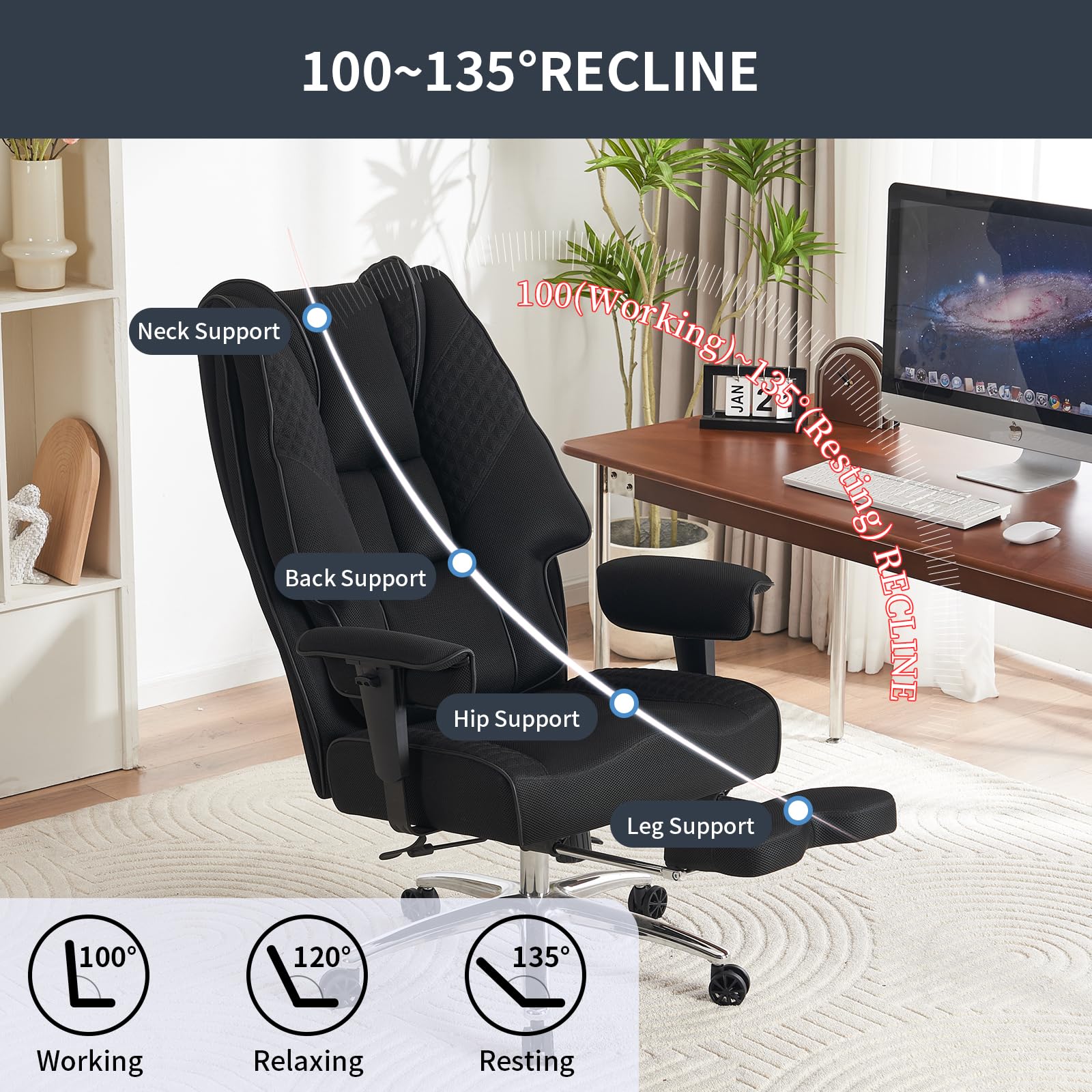 Big and Tall Office Chair 400lbs Capacity - Wide Seat Ergonomic Executive Chair with High Back Mesh, Lumbar Support & Footrest - Comfortable for Back Pain Relief (Mesh Black) - Perfect for Home Office, Gaming, and Long Work Sessions