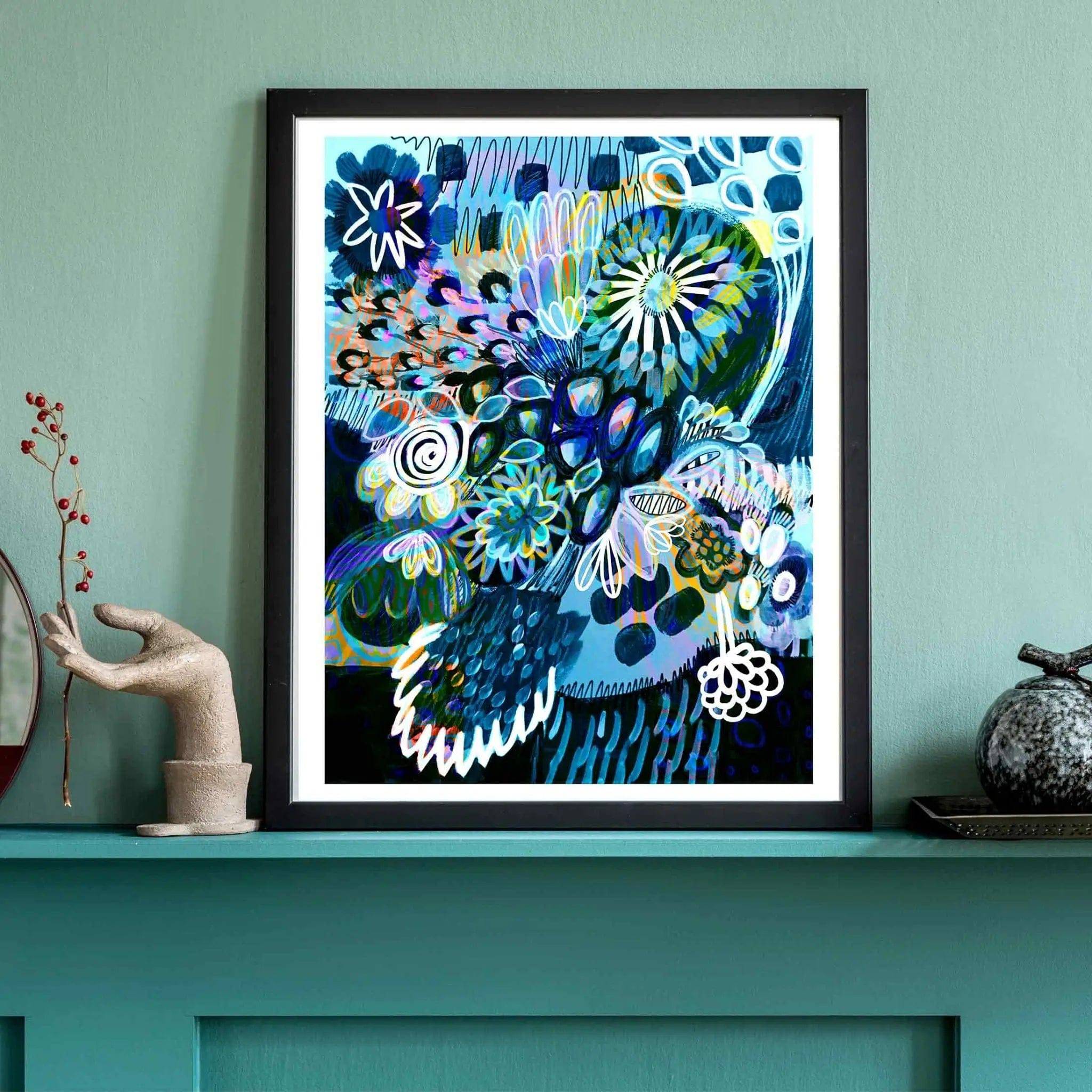 Modern Abstract Wall Art Print - Moody Blues Mixed Bunch Canvas Painting - Perfect for Living Room, Bedroom & Office Decor