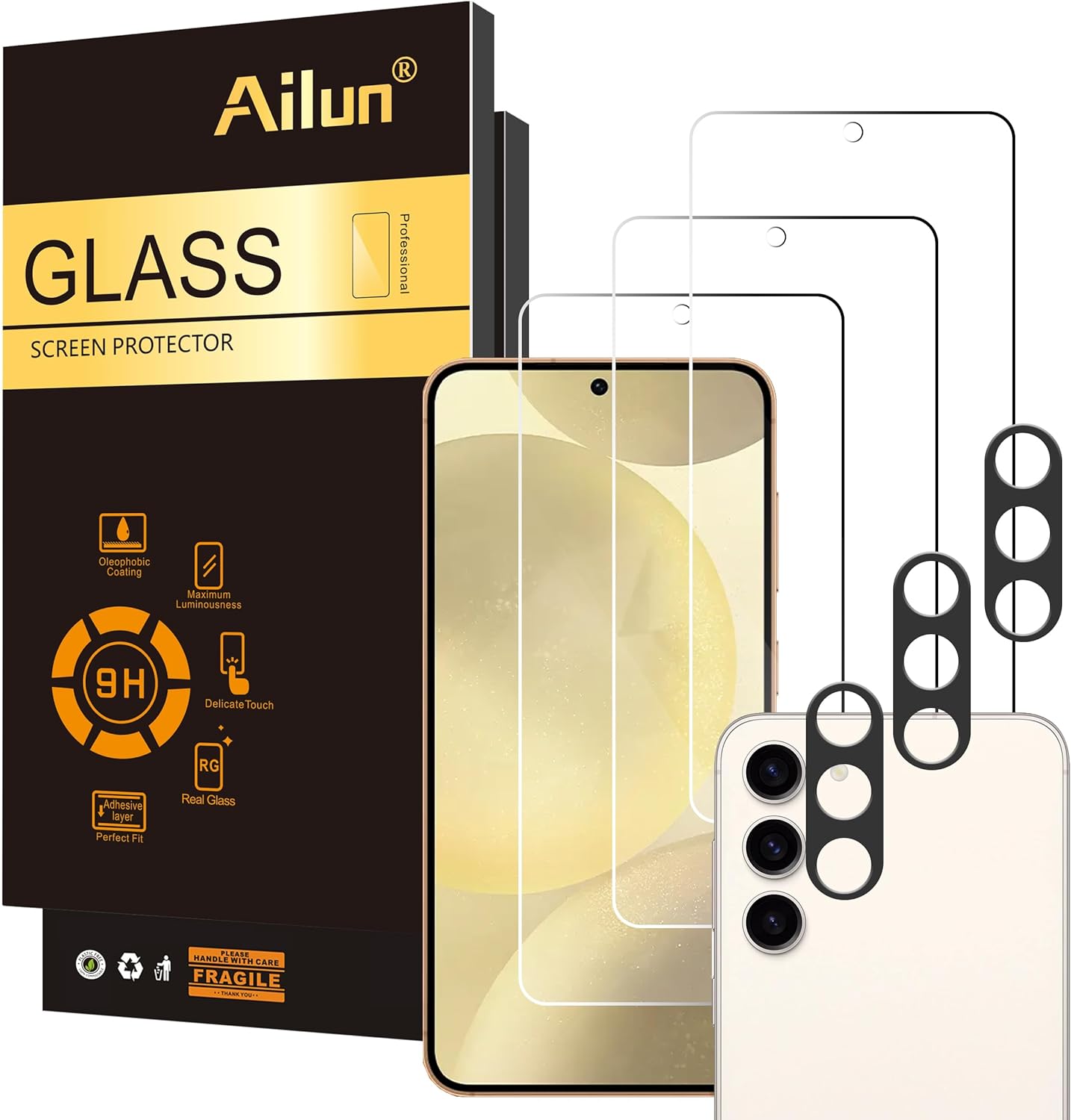 Samsung Galaxy S24 3-Pack Camera Lens Protector - Tempered Glass Screen Protector with Fingerprint Protection & Anti-Scratch Case - Perfect for Travel, Outdoor Adventures & Everyday Use
