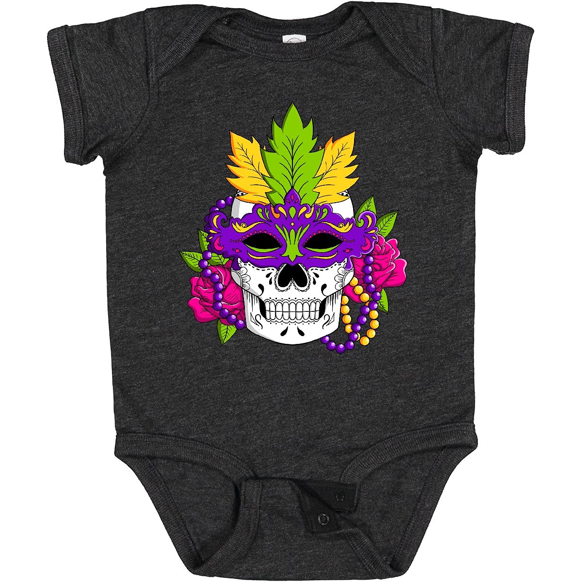 Inktastic Mardi Gras Skull with Masquerade Mask Baby Bodysuit - Cute Infant Onesie for Carnival, Halloween & Costume Parties - Perfect for Newborns, Babies & Toddlers